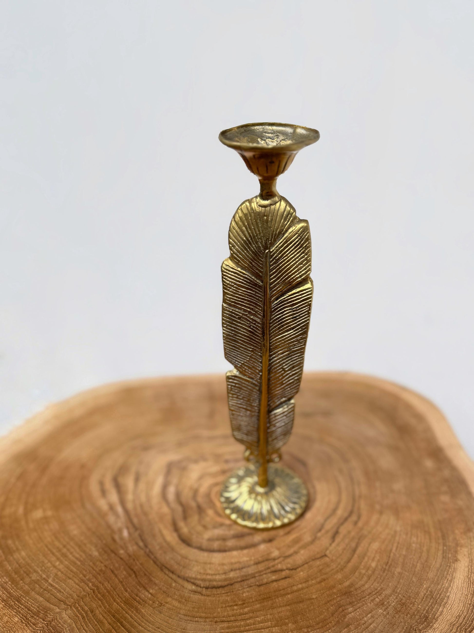 Elegant Brass Feather Candleholder