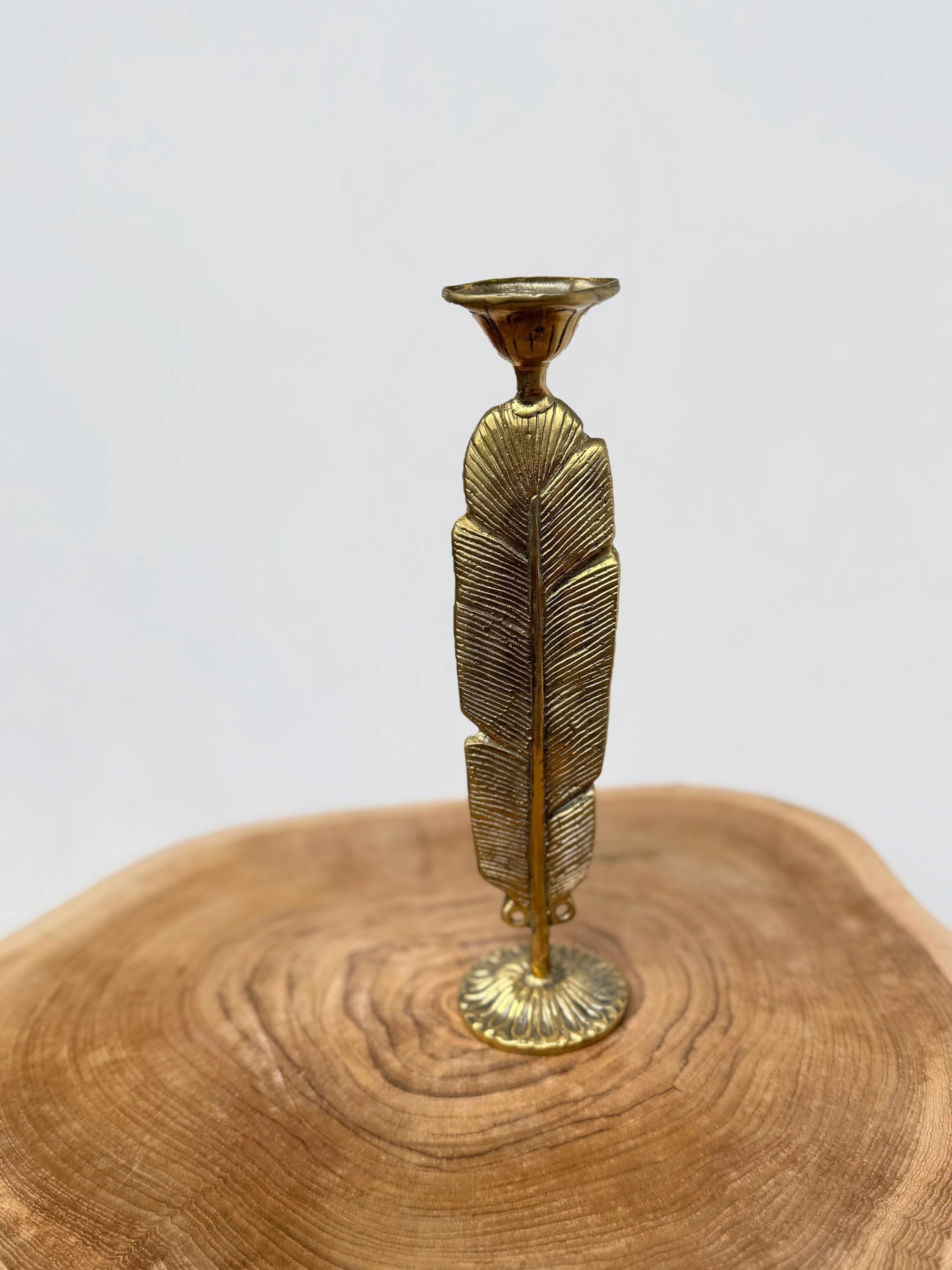 Elegant Brass Feather Candleholder