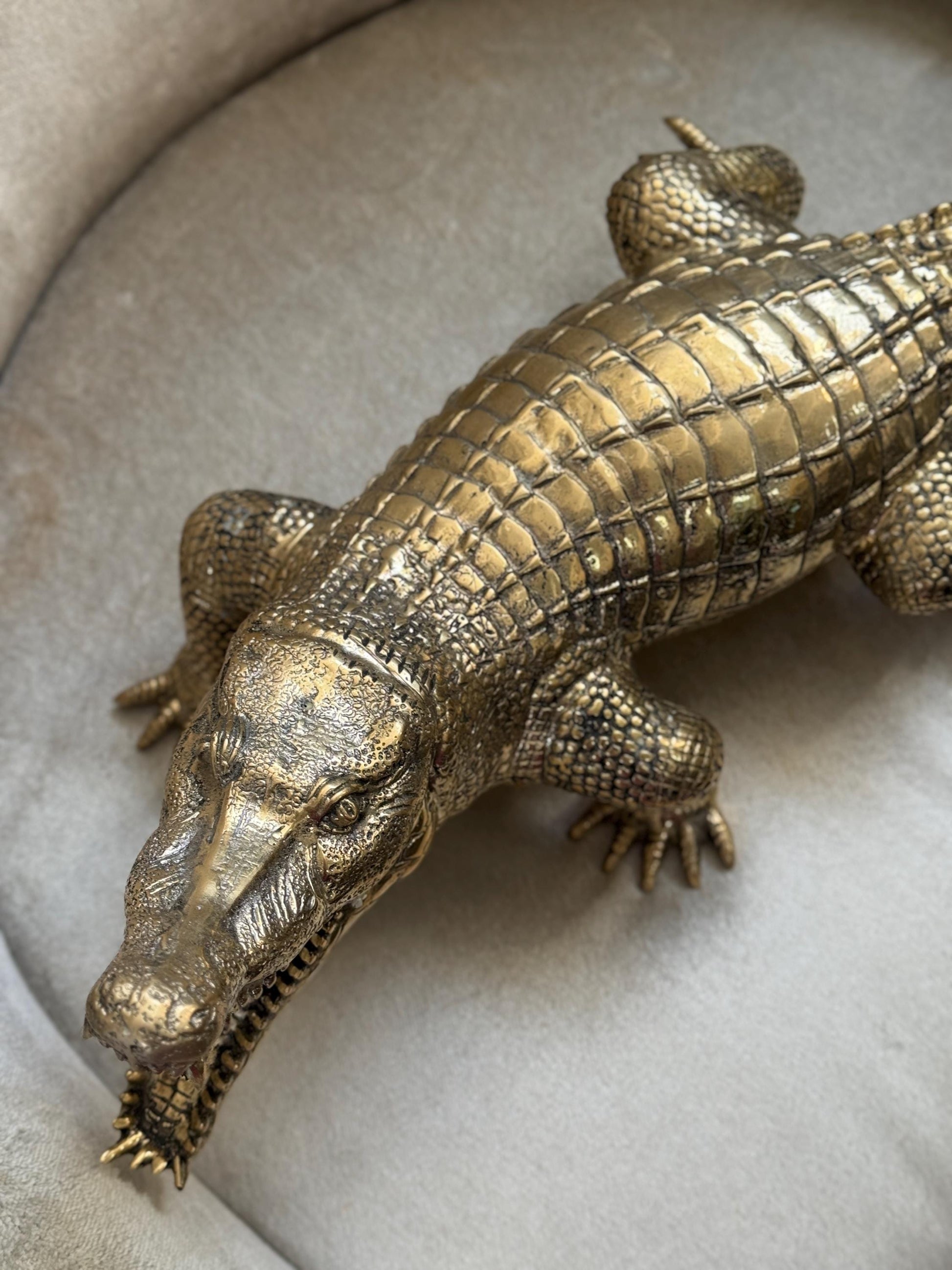 Gold Brass Crocodile Statue