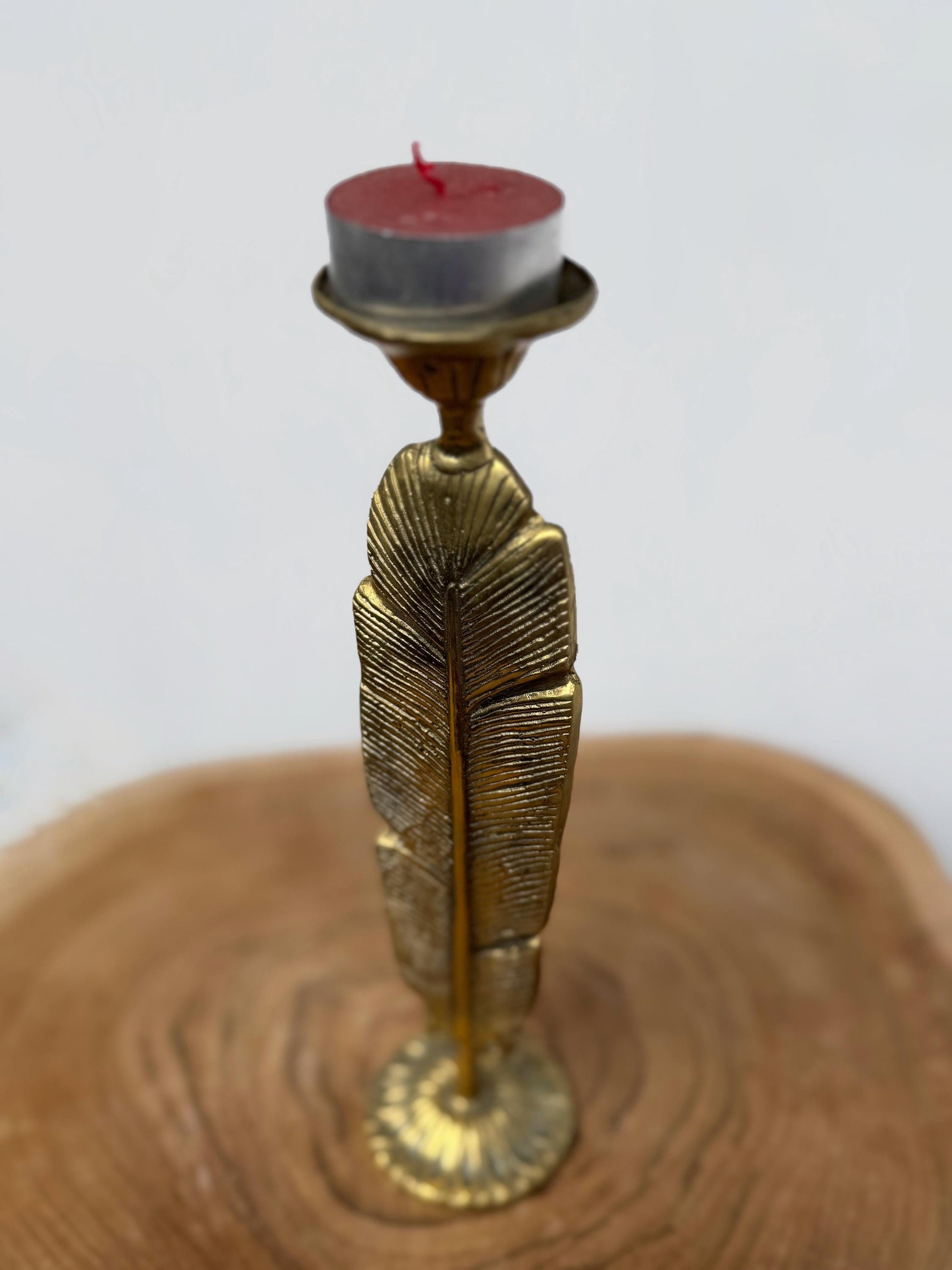 Elegant Brass Feather Candleholder