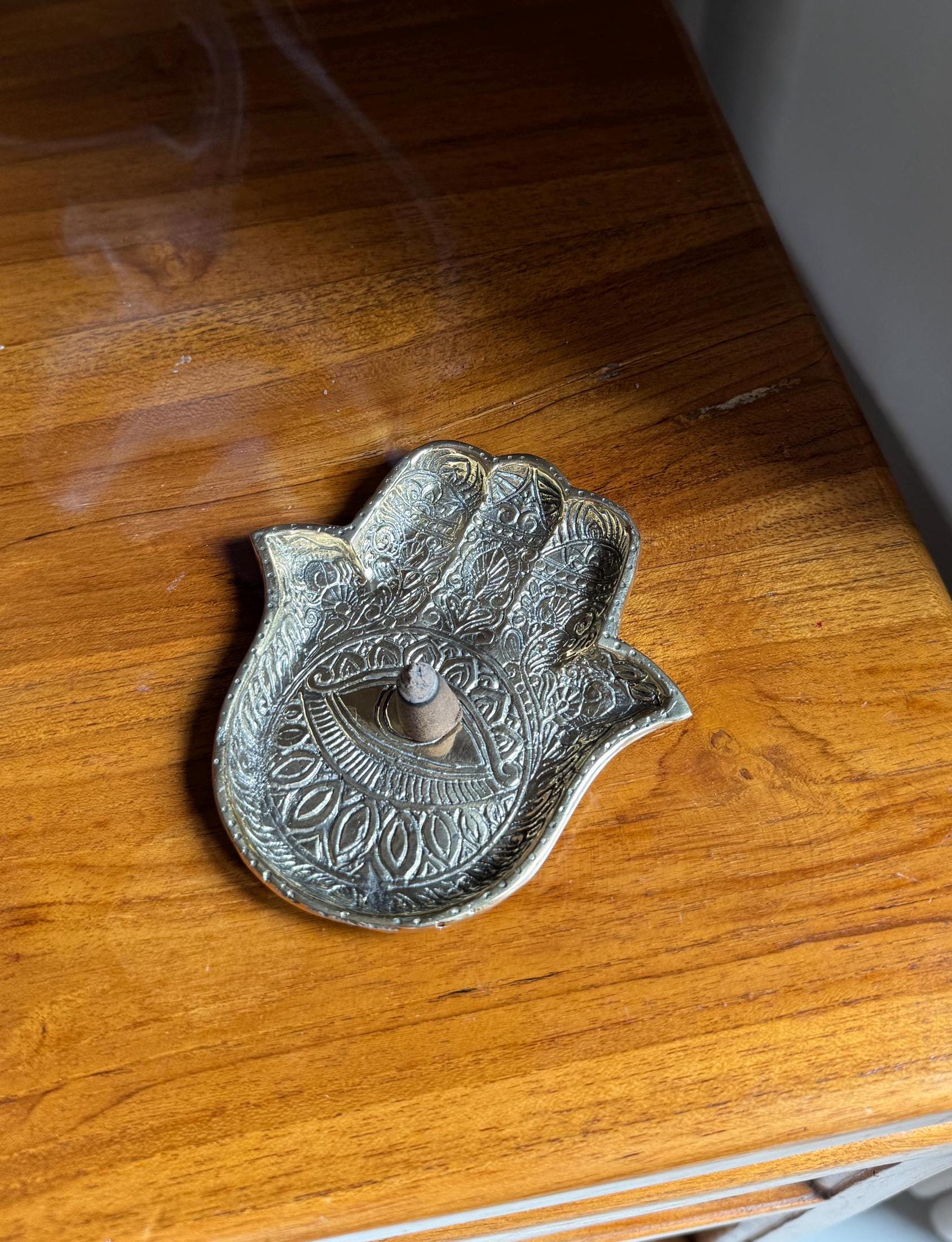 Brass Hamsa Hand Incense Holder