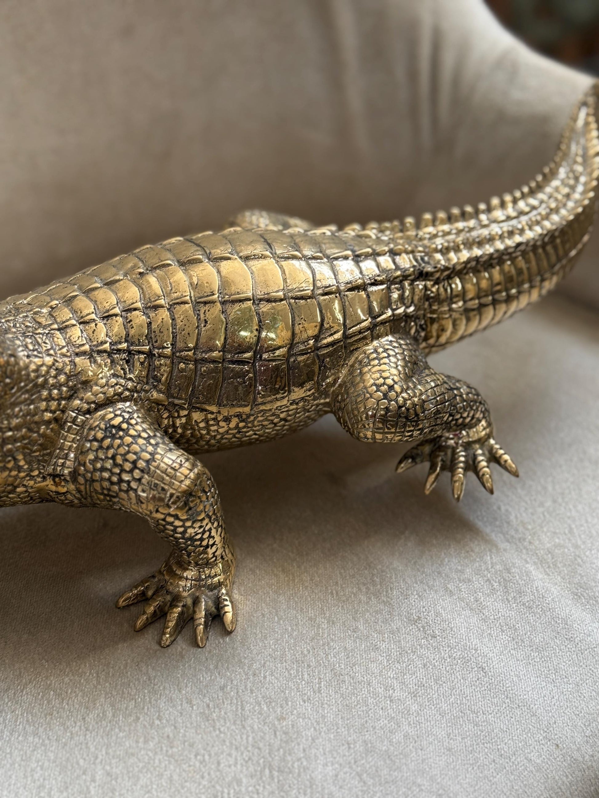 Gold Brass Crocodile Statue