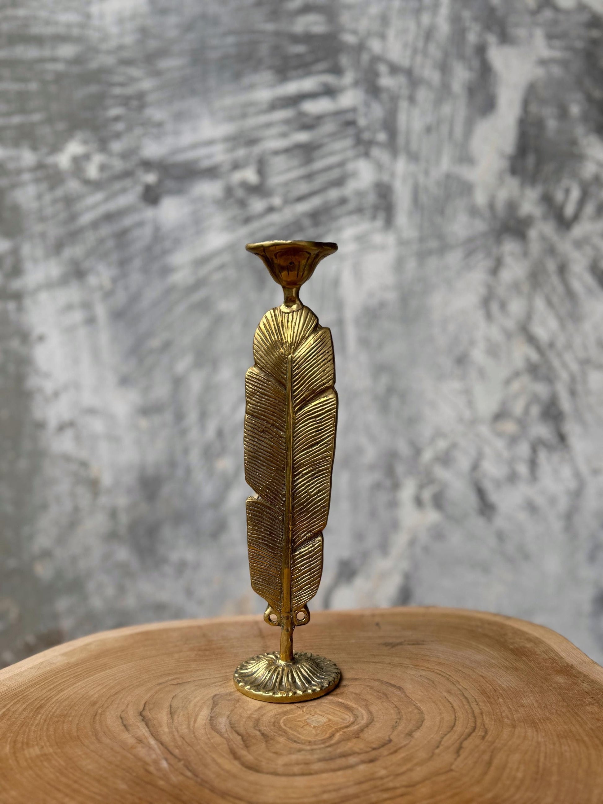 Elegant Brass Feather Candleholder