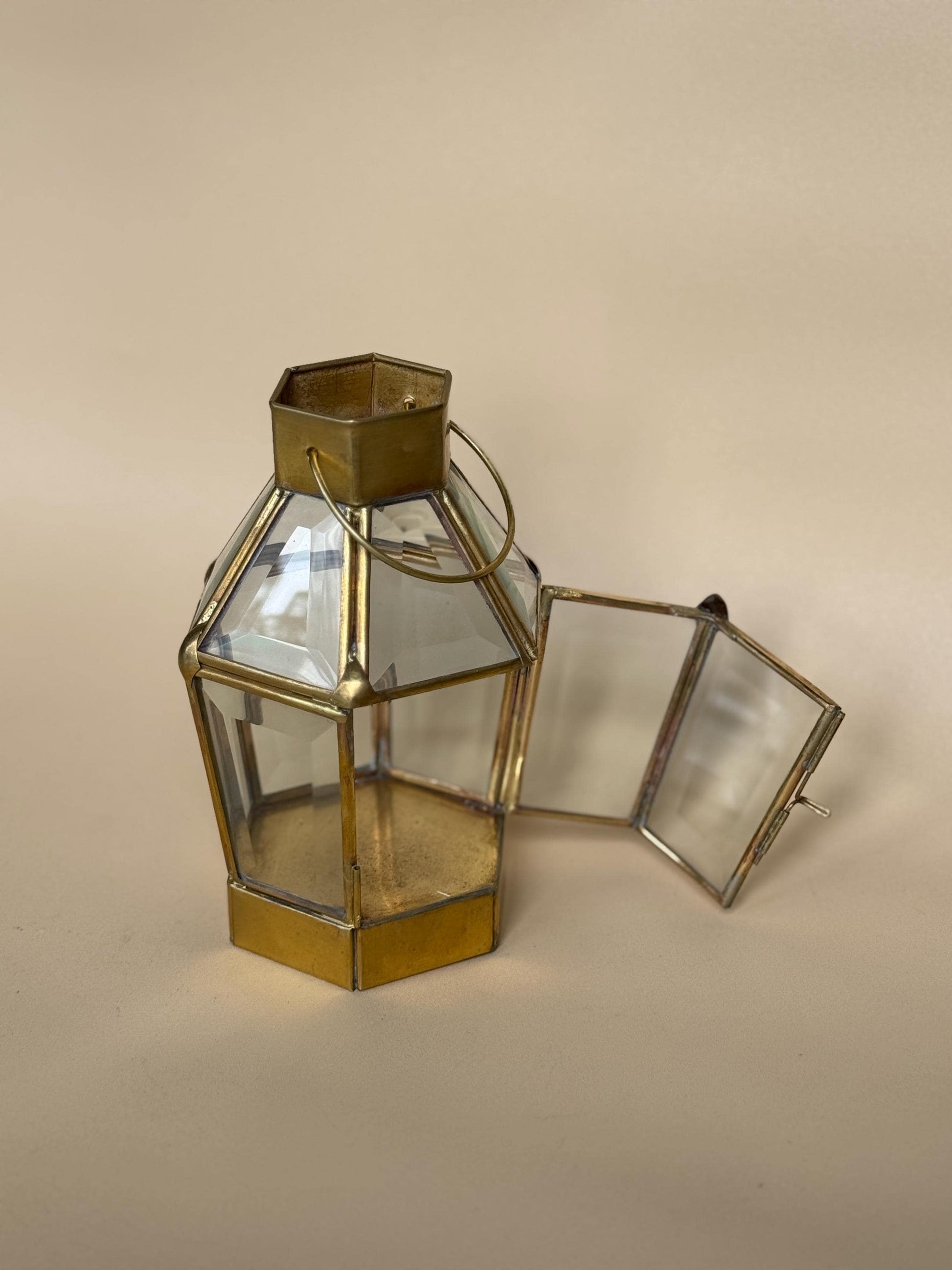 Hexagonal Brass & Glass Lantern