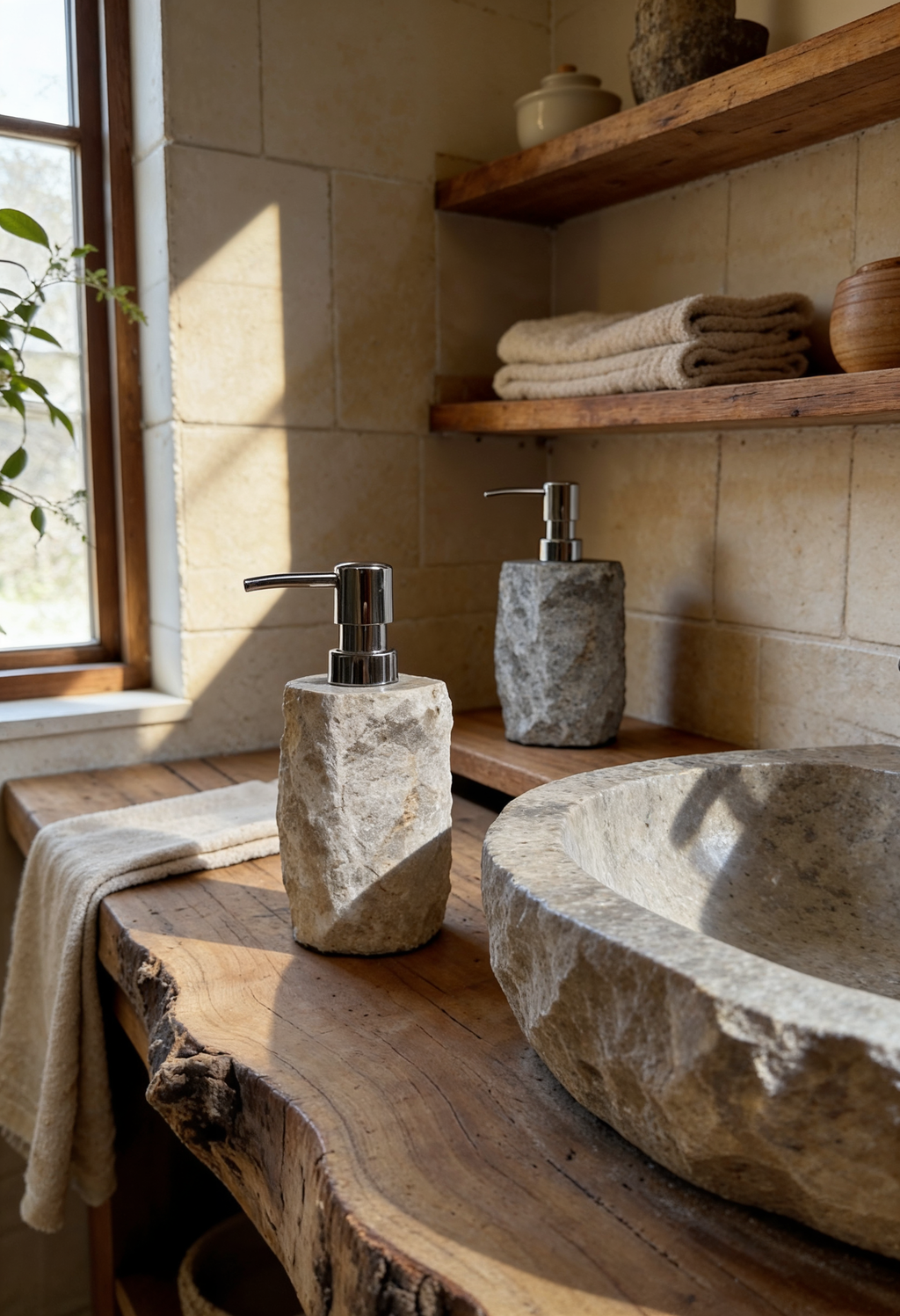 Beige Natural Stone Soap Dispenser
