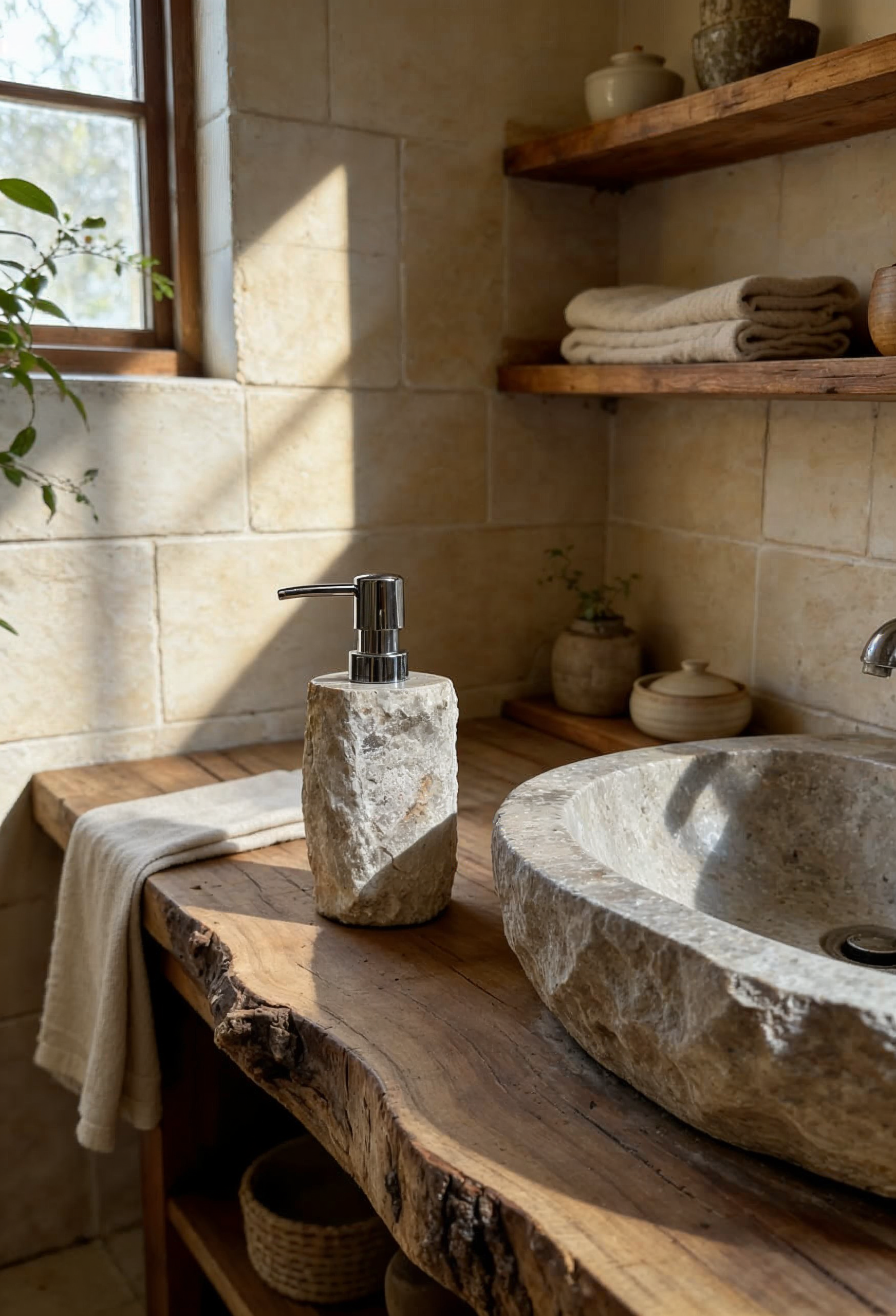 Beige Natural Stone Soap Dispenser