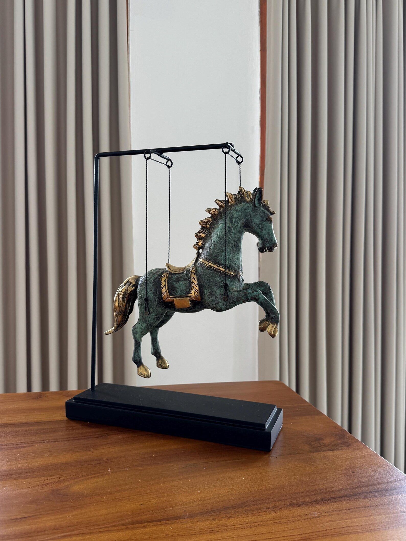 Brass Horse Figurine on Stand