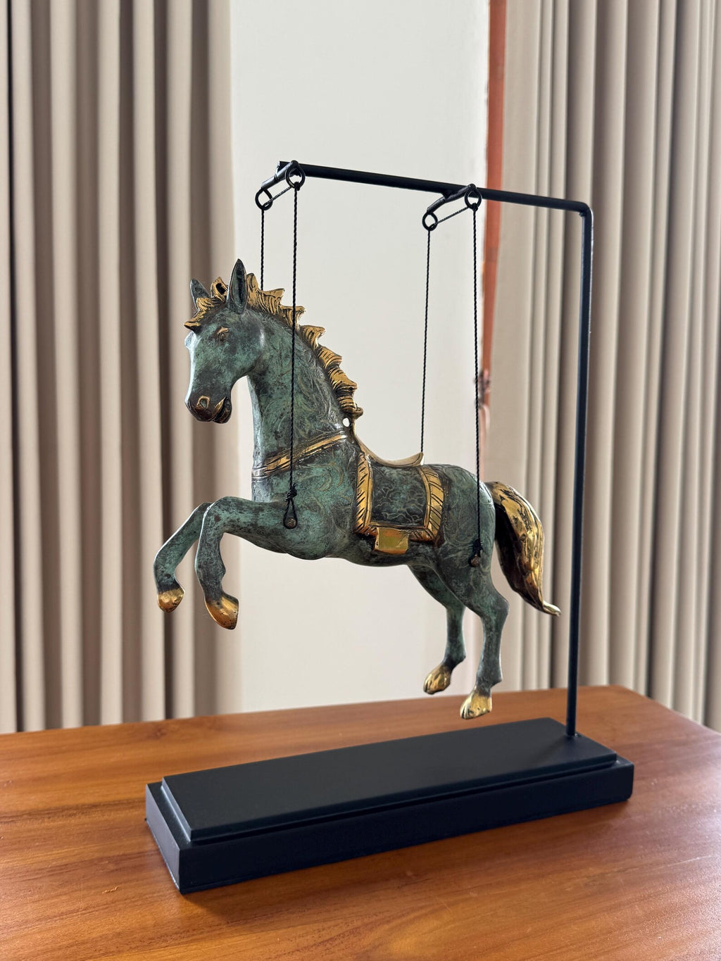 Brass Horse Figurine on Stand