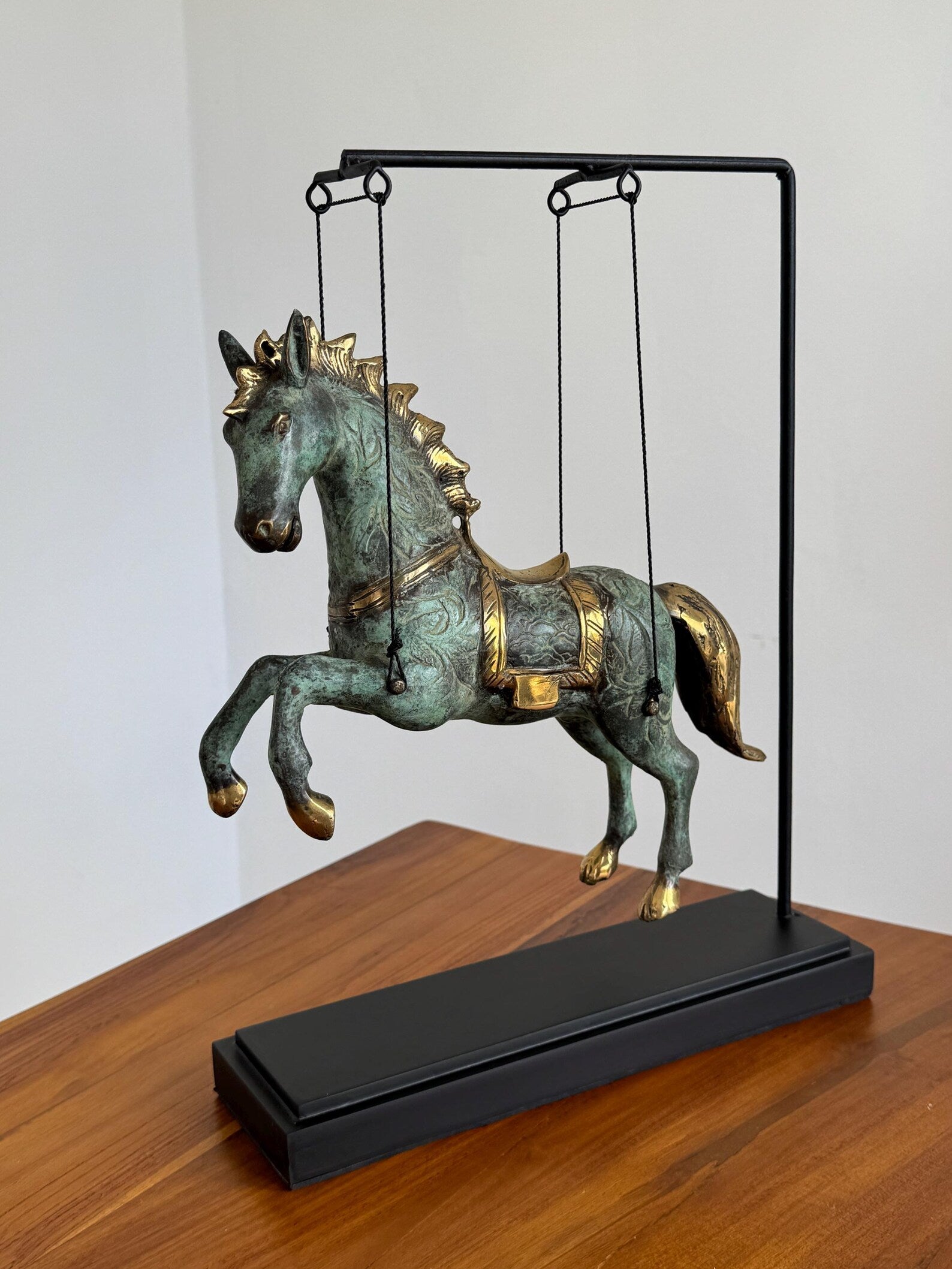 Brass Horse Figurine on Stand
