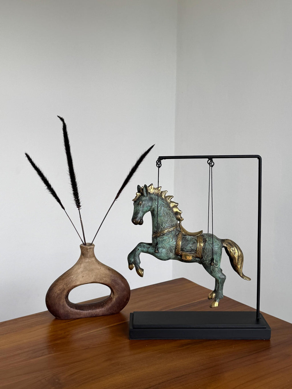 Brass Horse Figurine on Stand