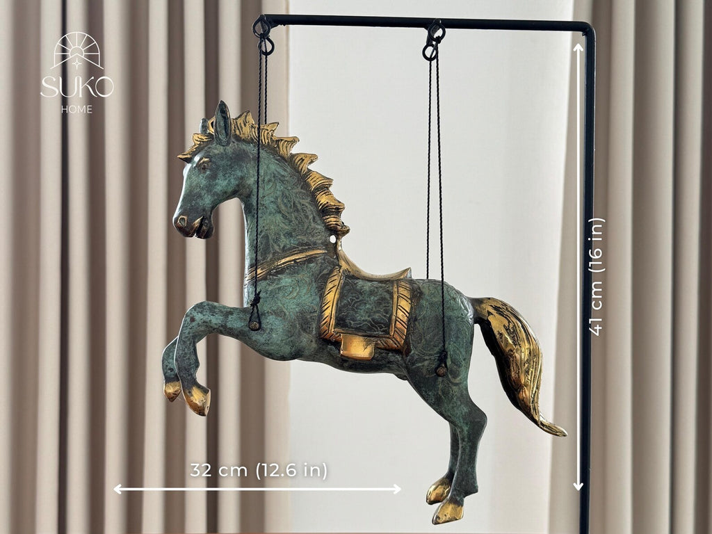 Brass Horse Figurine on Stand