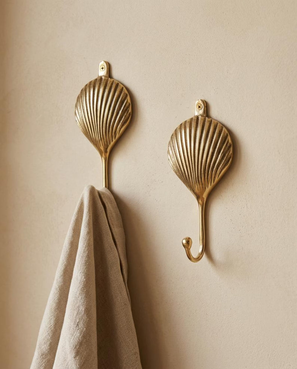 Curated Coastal Brass Shell Wall Hooks (Set of 5)