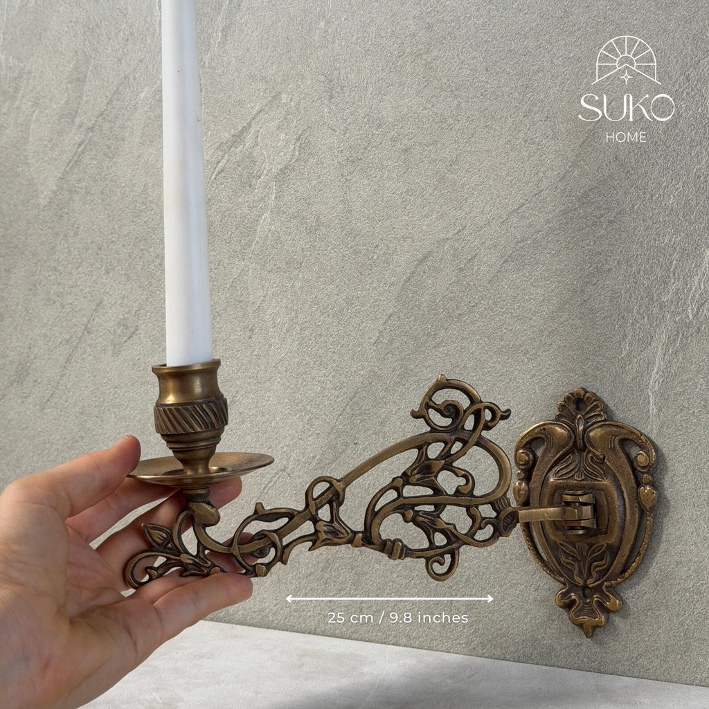 Vintage Brass Wall Candle Holder "Gothic Sconce"