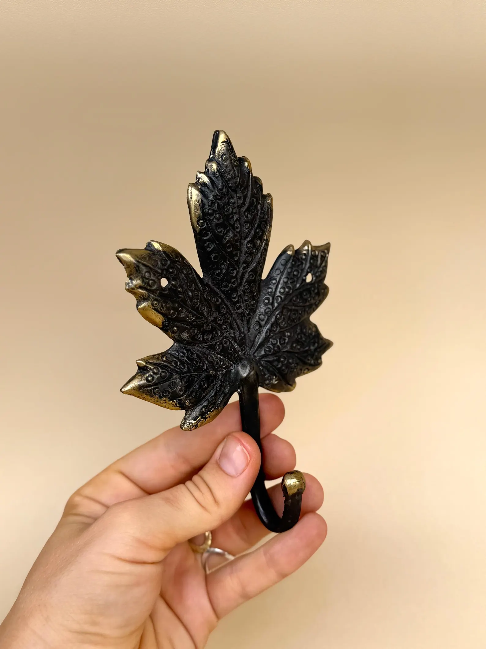 Vintage Brass Maple Leaf Wall Hook "Autumn Breeze"