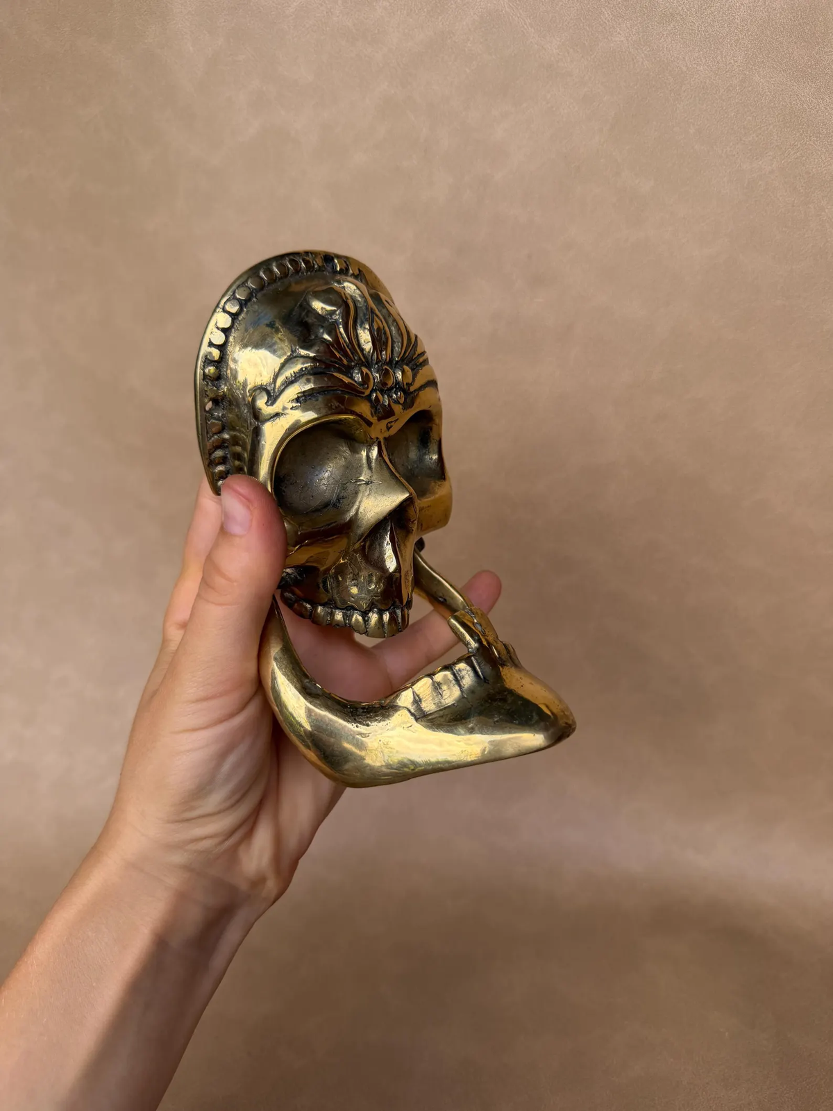 Medieval style skull door knocker for gothic interiors