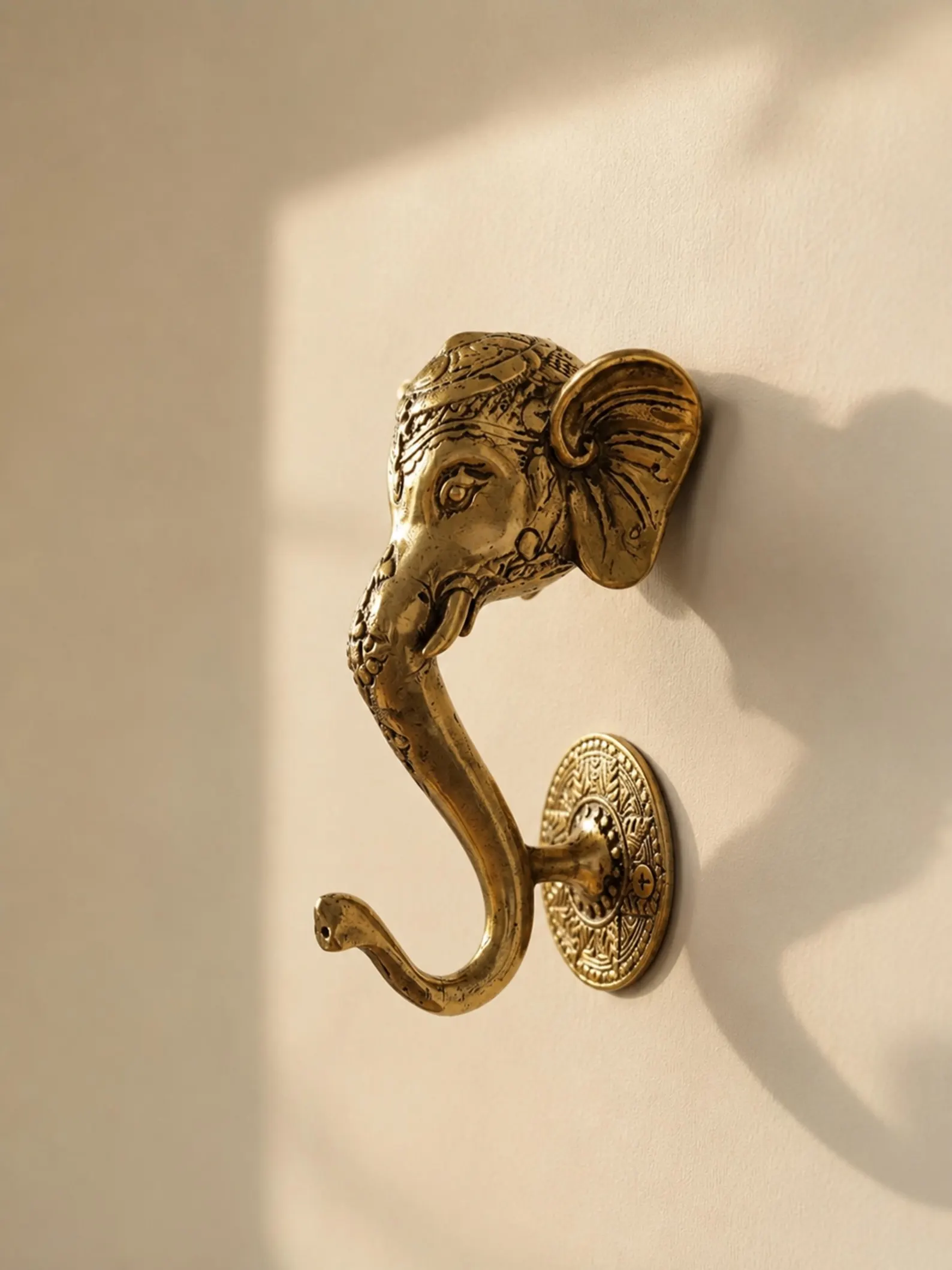 Vintage Brass Elephant Wall Hook "Ganesha"
