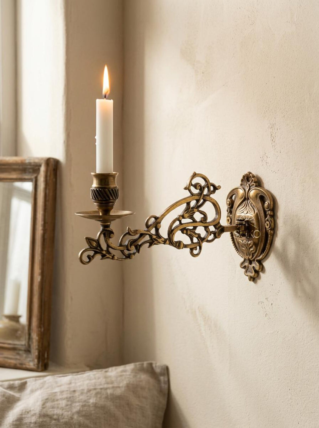 Vintage Brass Wall Candle Holder "Gothic Sconce"