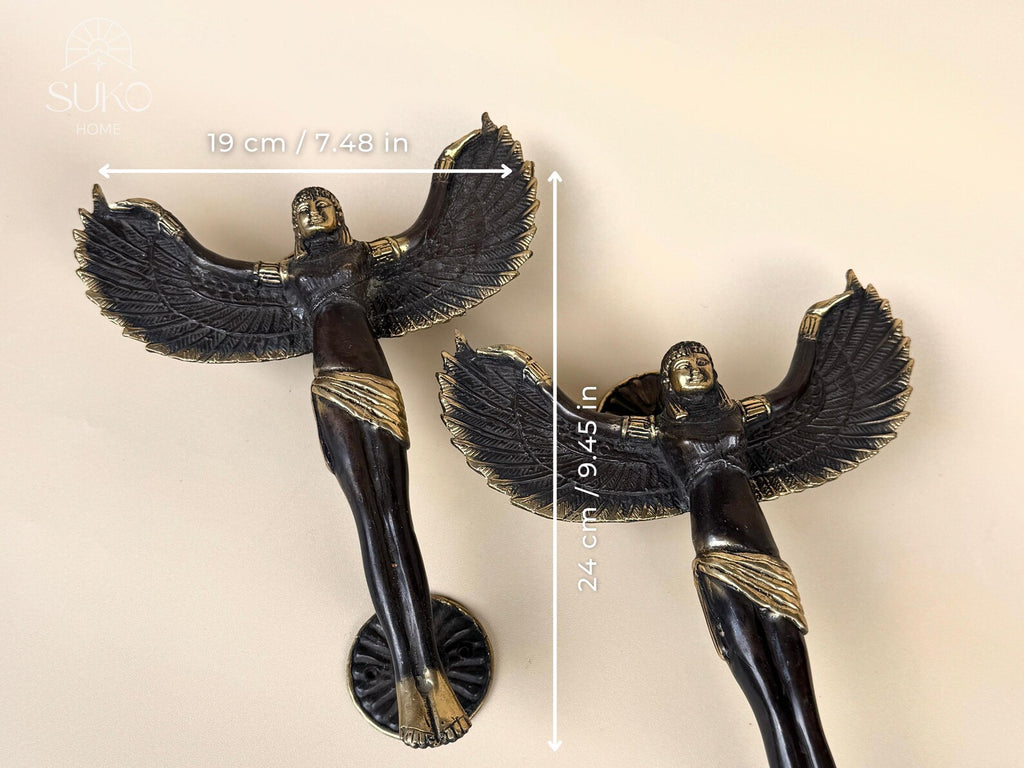 Vintage Brass Winged Angel Door Handle Set "Seraphim"