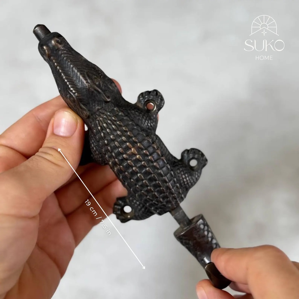 Brass Crocodile Door Handle & Latch Set