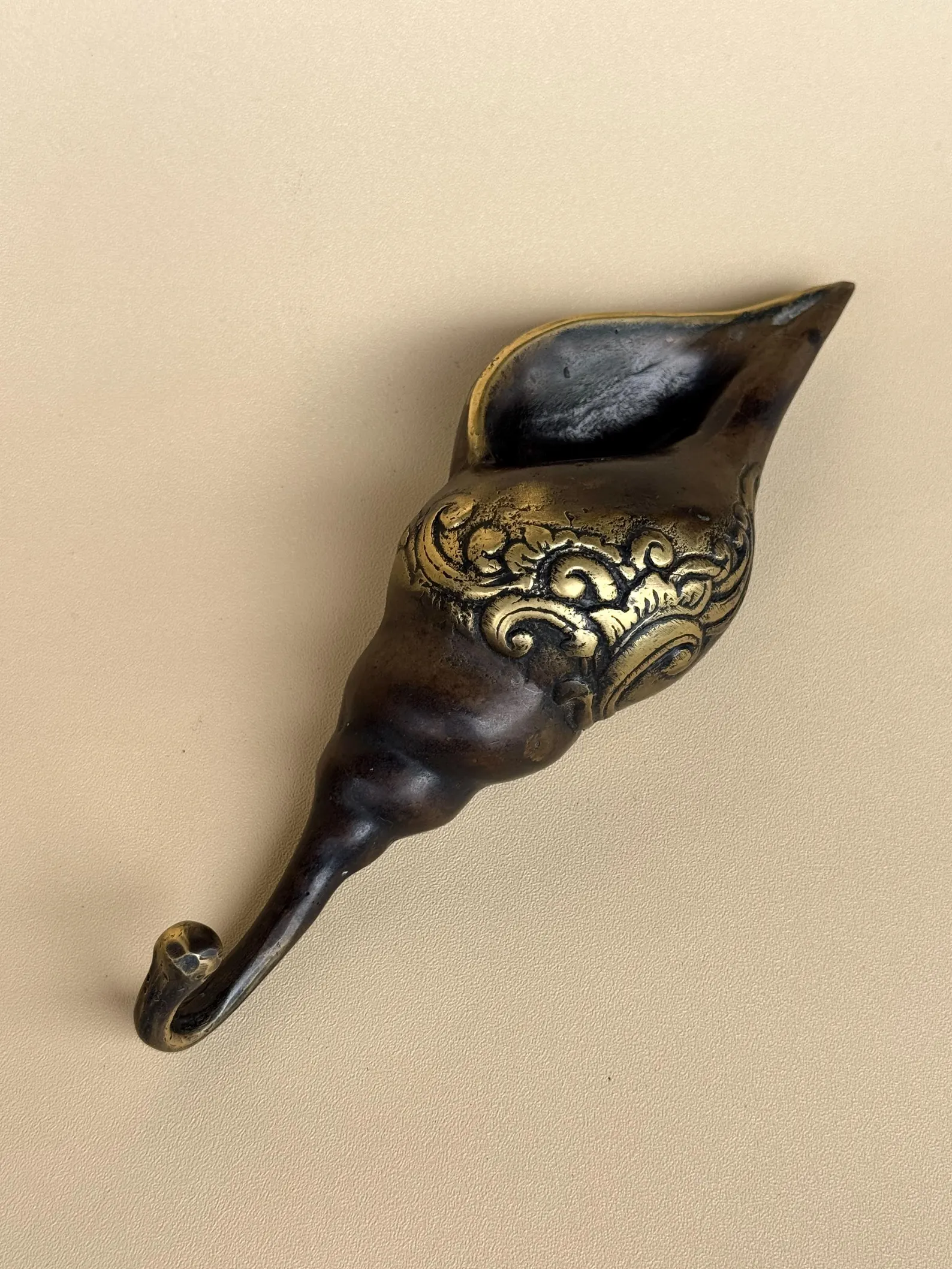 Vintage Brass Cornucopia Wall Hook "Abundance"