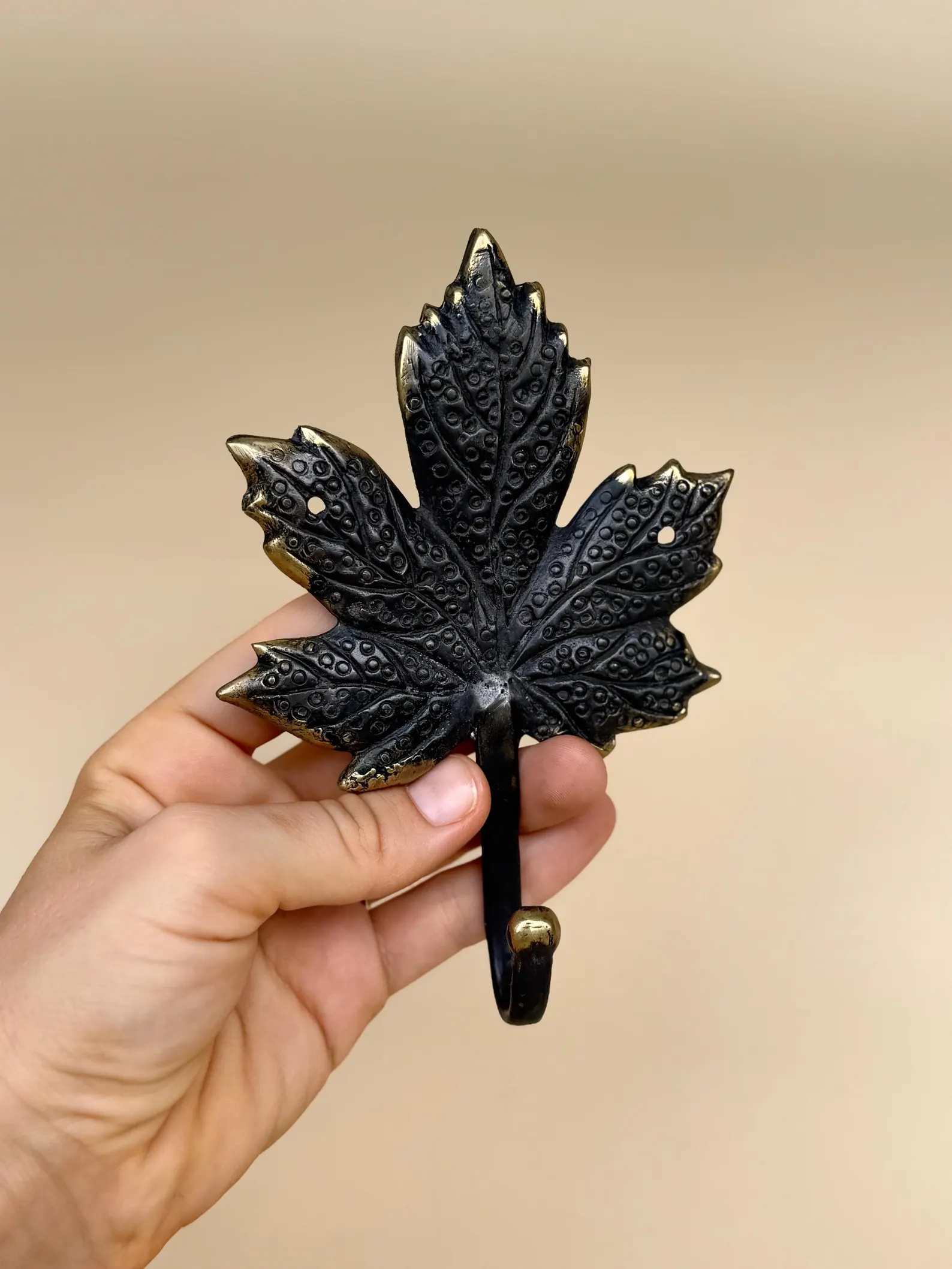 Vintage Brass Maple Leaf Wall Hook "Autumn Breeze"