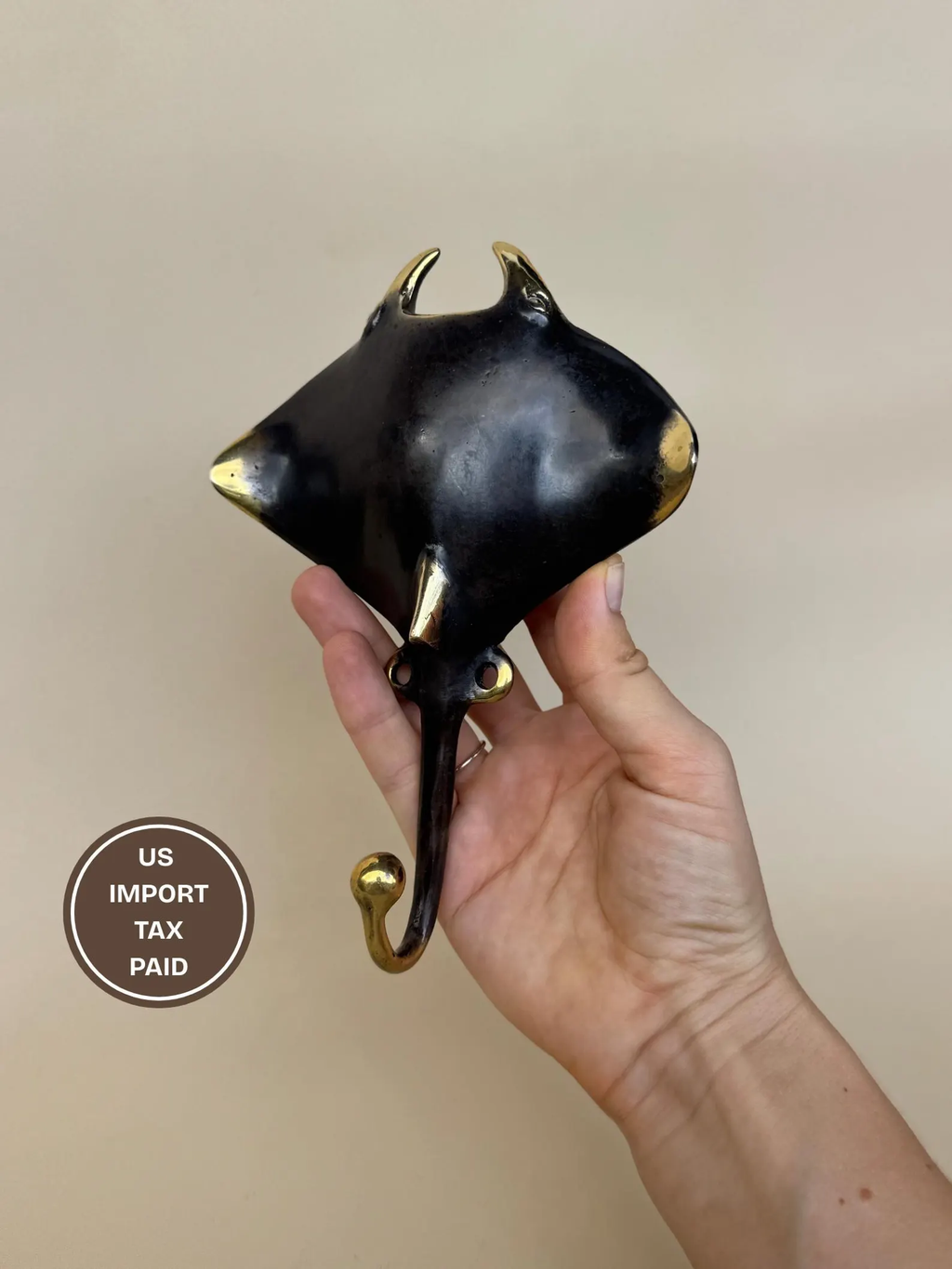Vintage Brass Manta Ray Wall Hook "Azure"