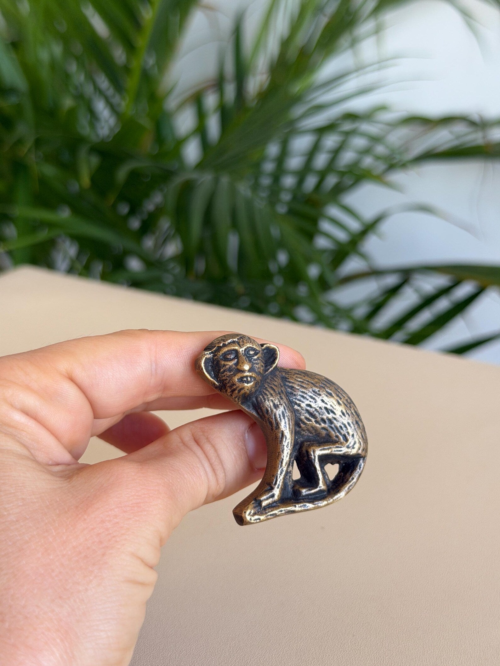 Vintage Brass Monkey Cabinet Knob "Safari Play"