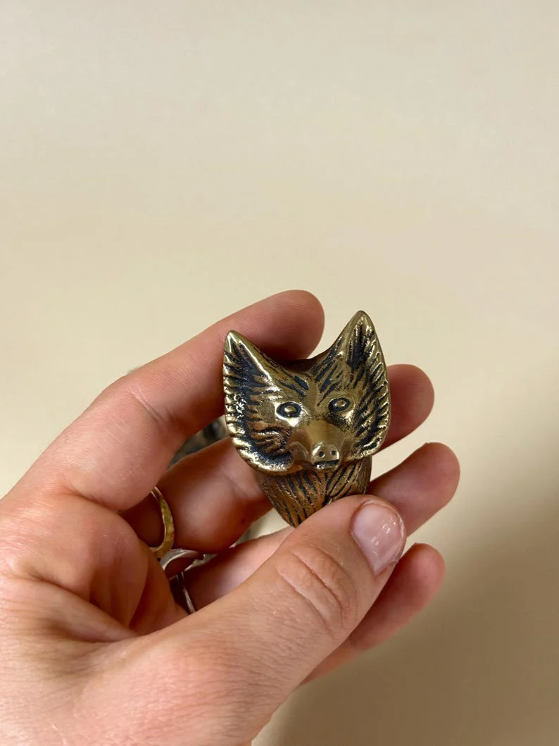 Vintage Brass Fox Cabinet Knobs Set "Forest Duo"