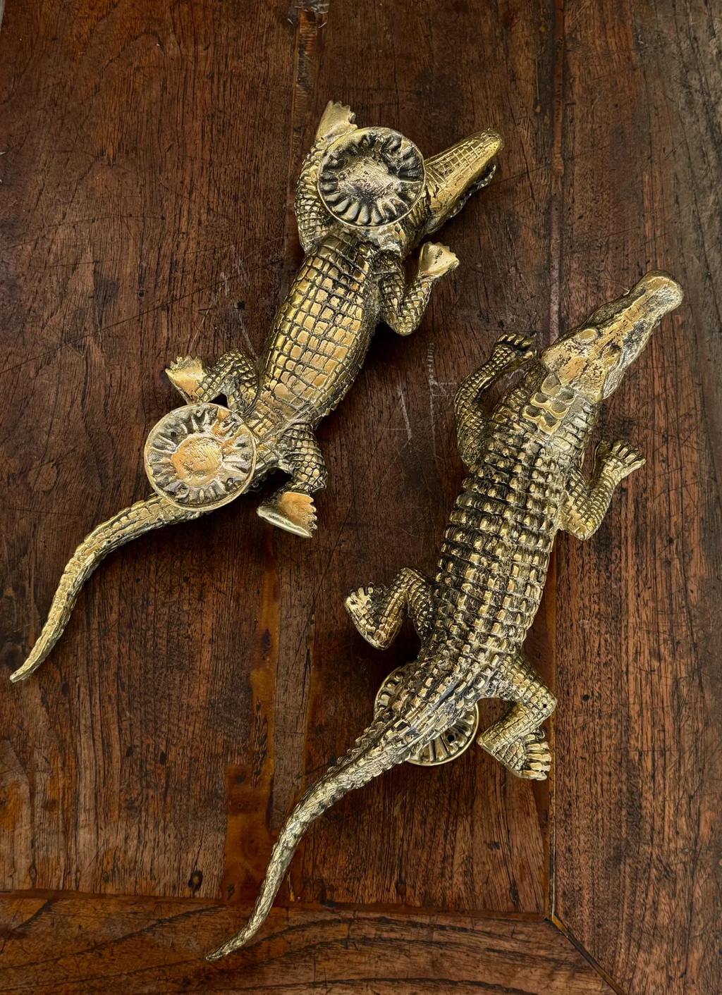 Brass Crocodile Door Handle & Latch Set