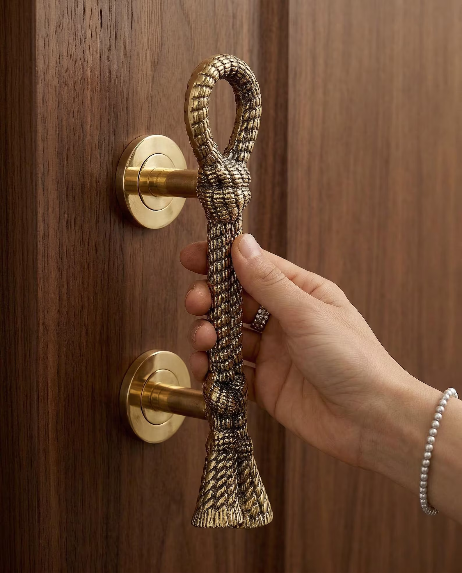 Vintage Brass Rope Knot Door Handle "Mariner"