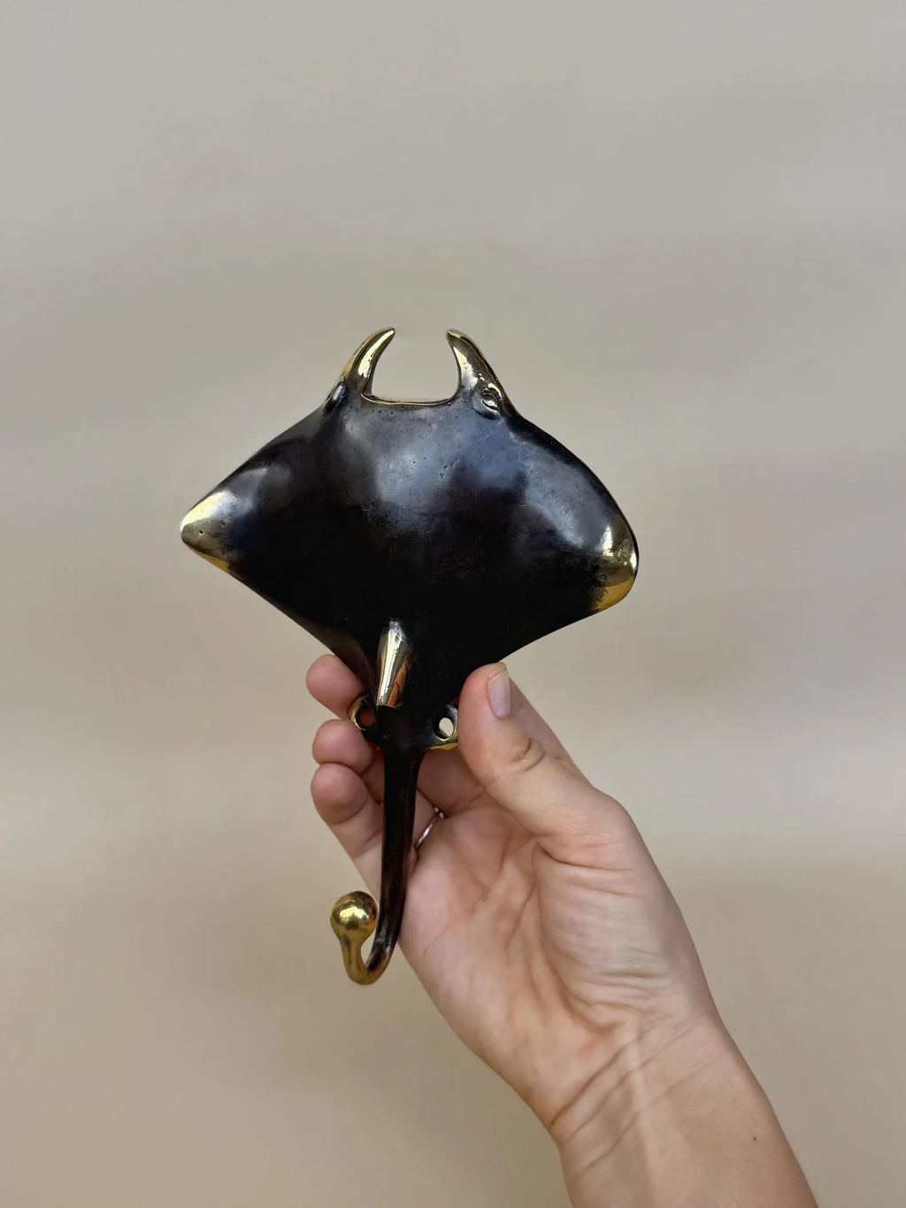 Vintage Brass Manta Ray Wall Hook "Azure"