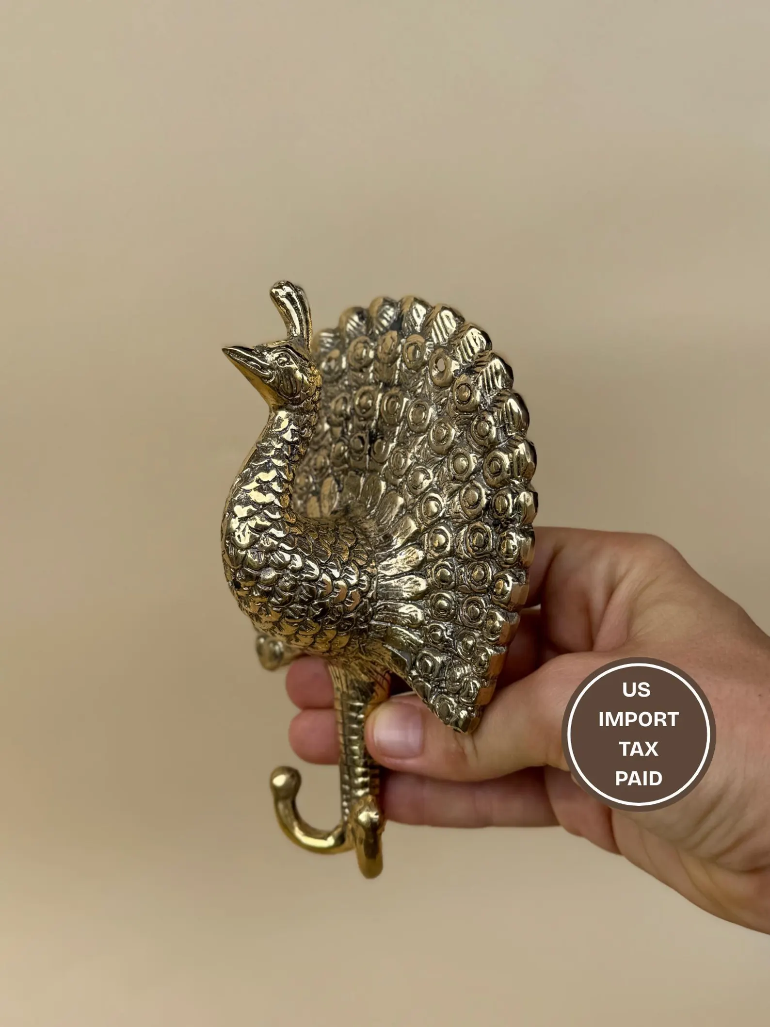 Vintage Brass Peacock Wall Hook "Majesty"