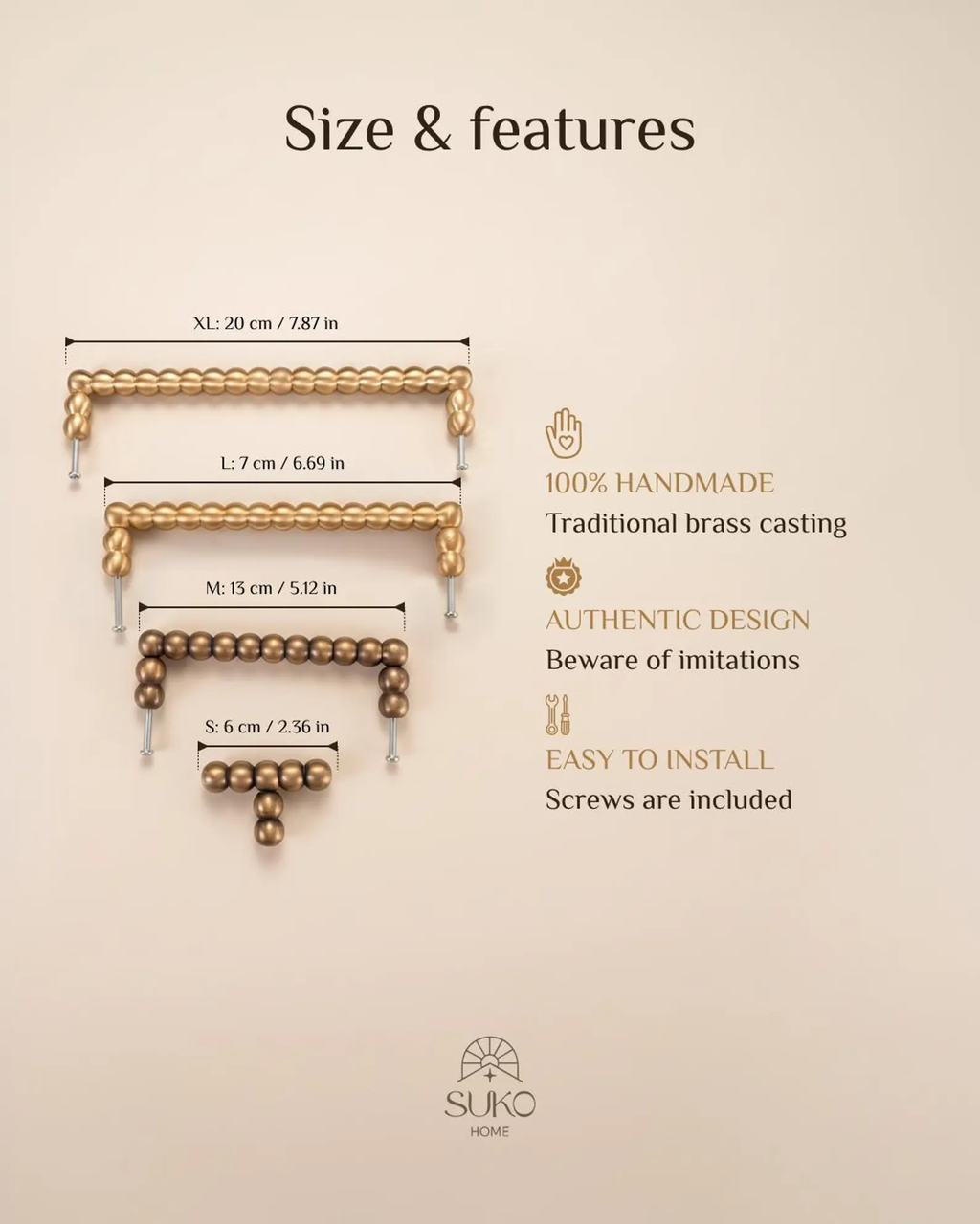 Brass Beaded Cabinet Handle