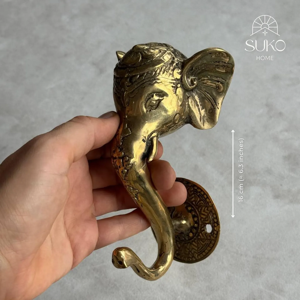 Vintage Brass Elephant Wall Hook "Ganesha"