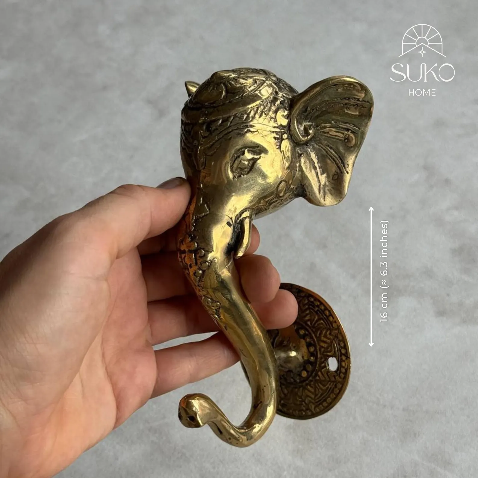 Vintage Brass Elephant Wall Hook "Ganesha"