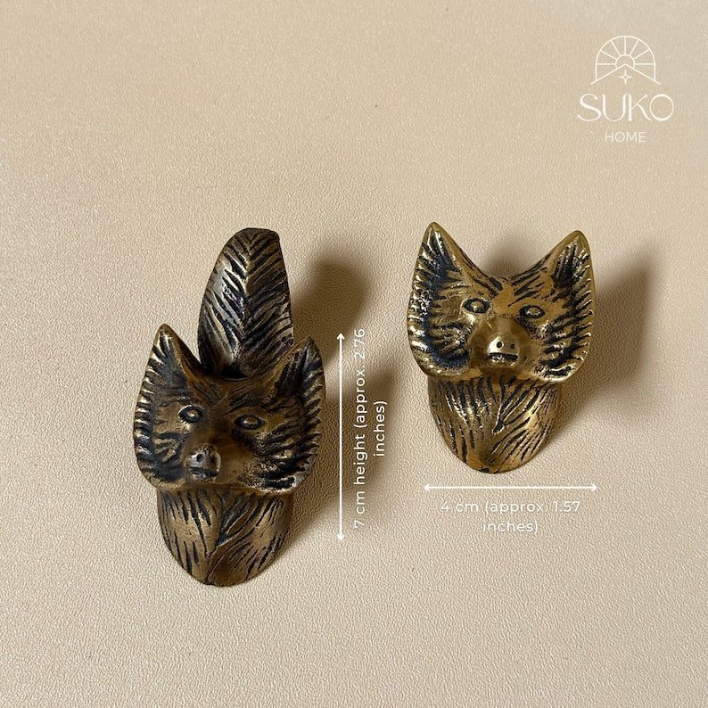 Vintage Brass Fox Cabinet Knobs Set "Forest Duo"