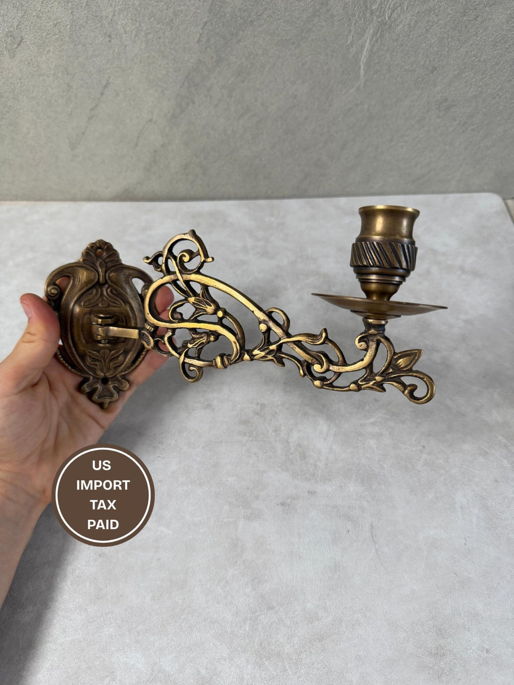 Vintage Brass Wall Candle Holder "Gothic Sconce"