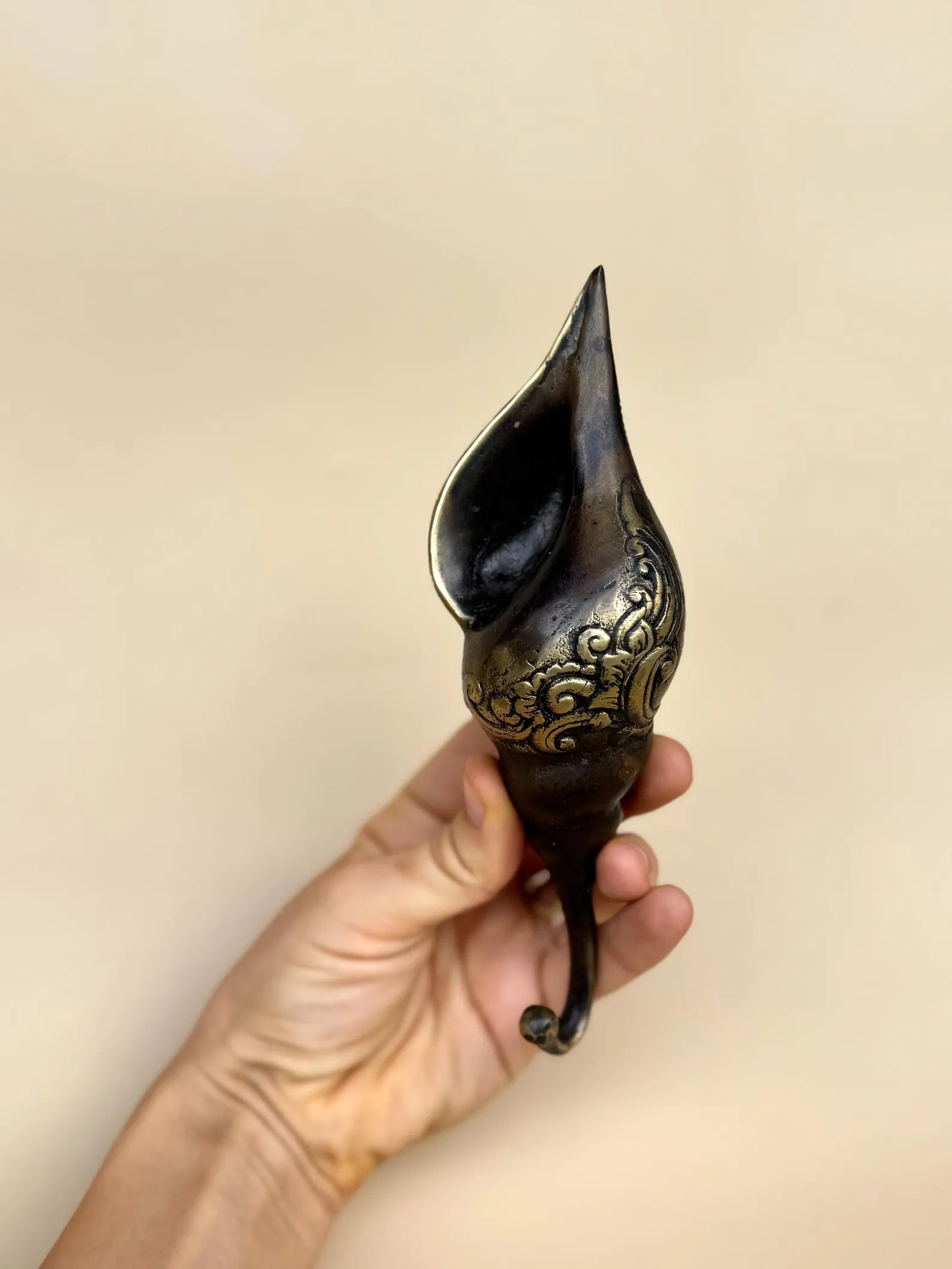 Vintage Brass Cornucopia Wall Hook "Abundance"