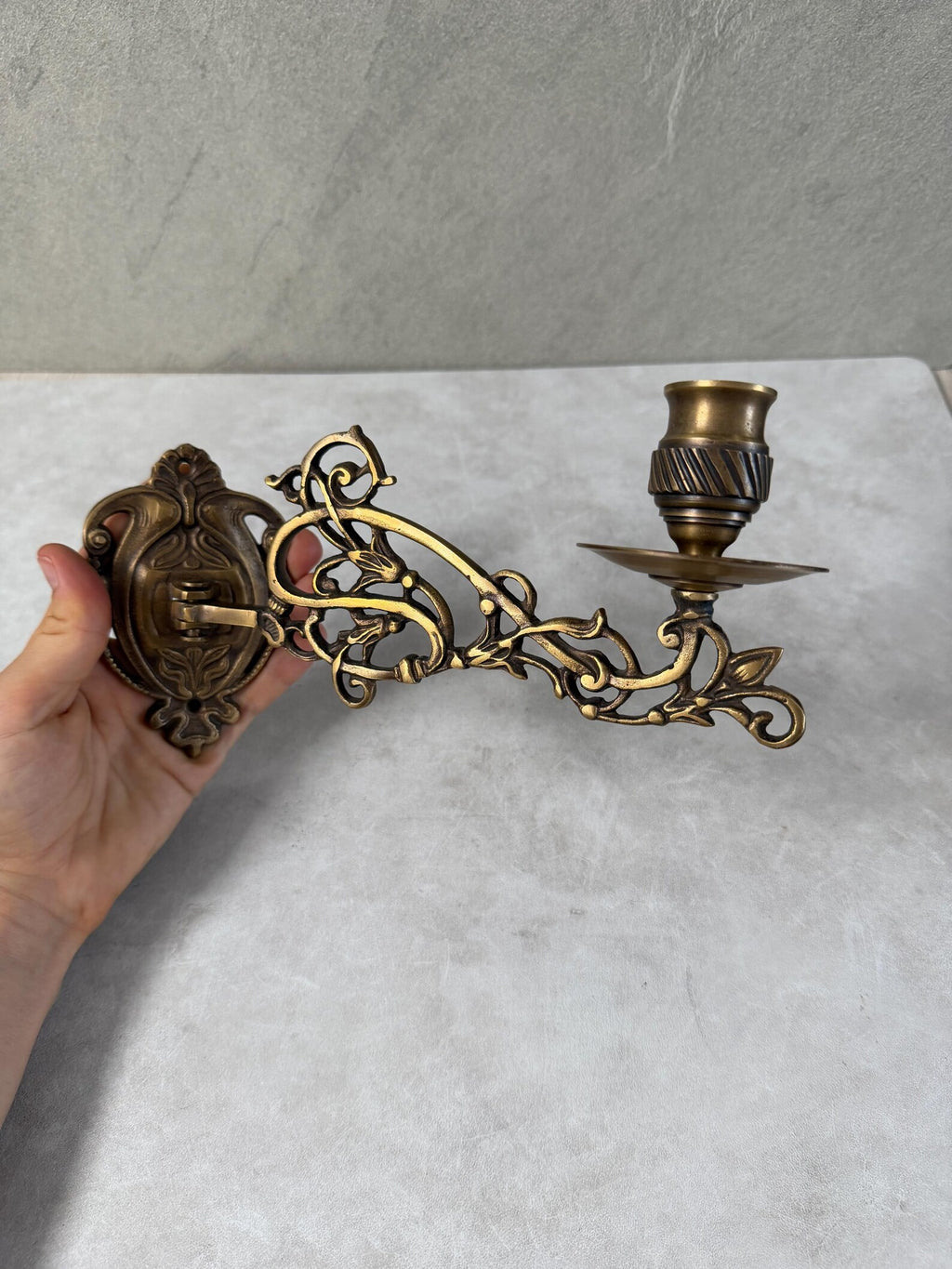 Vintage Brass Wall Candle Holder "Gothic Sconce"