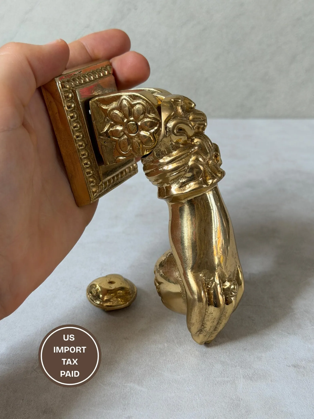 Vintage Brass Hand Door Knocker "Victorian Touch"