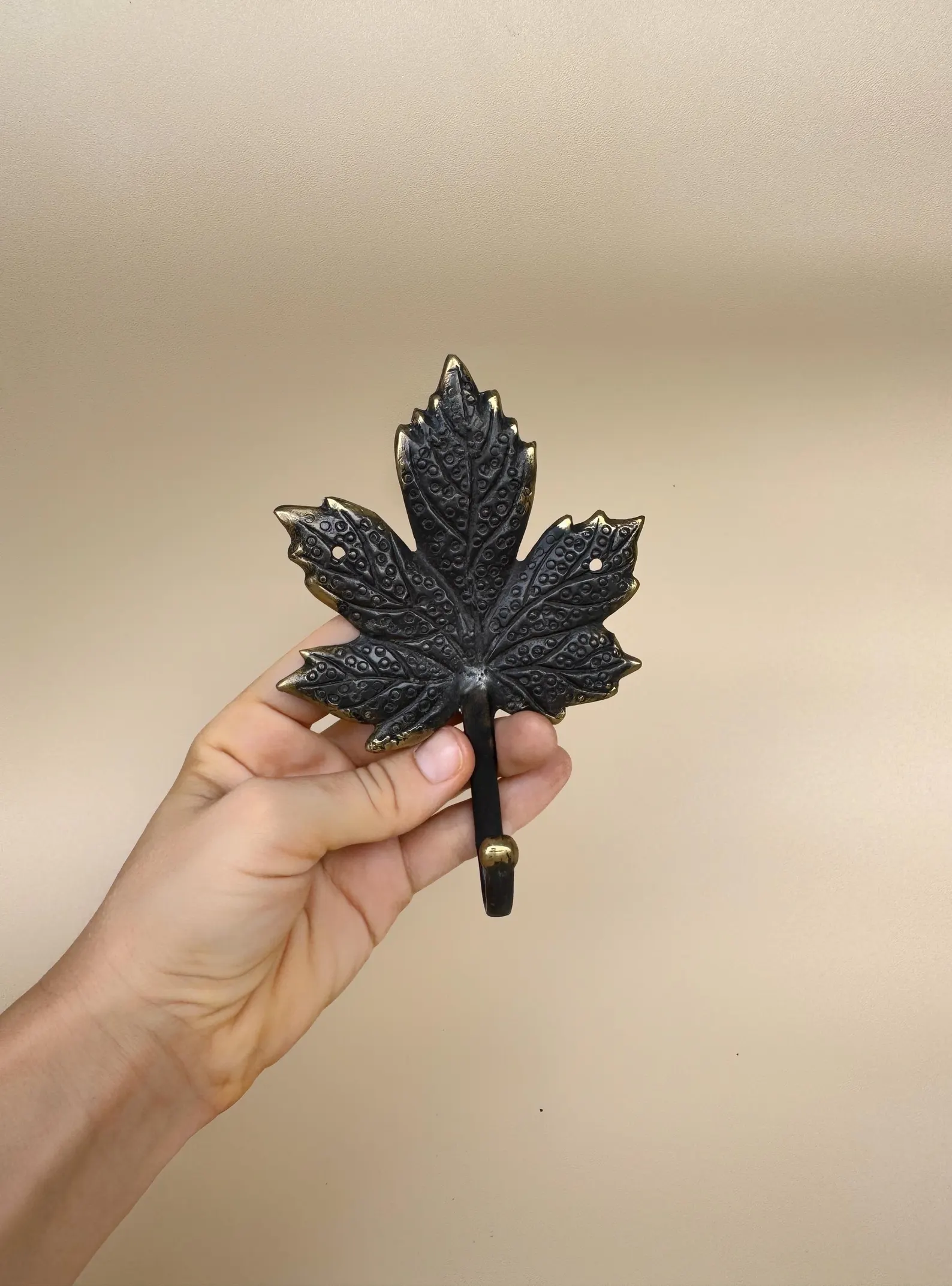 Vintage Brass Maple Leaf Wall Hook "Autumn Breeze"