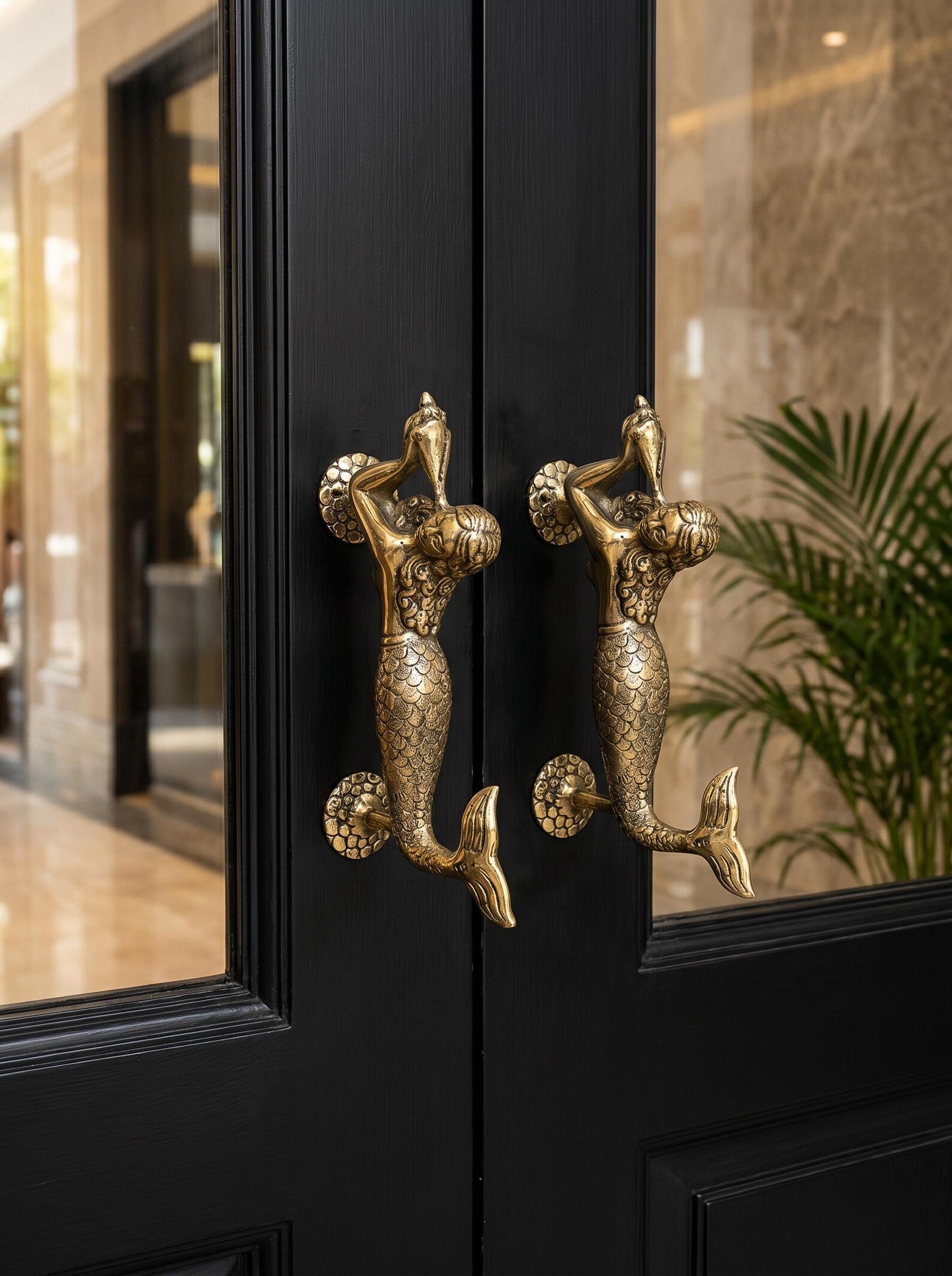 Vintage Brass Mermaid Door Handle "Siren’s Call"