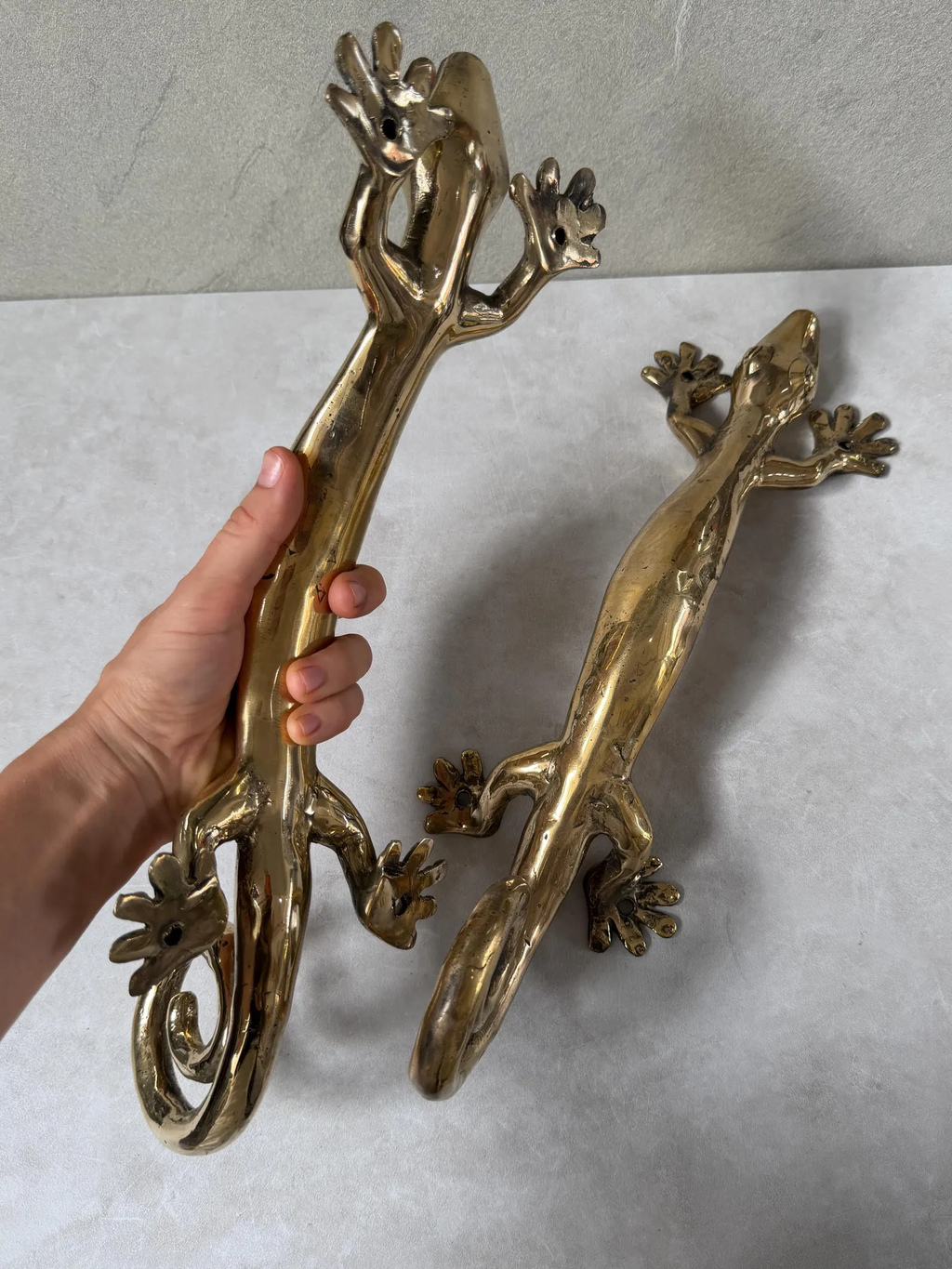 Vintage Brass Gecko Door Handle "Lizard Pull"