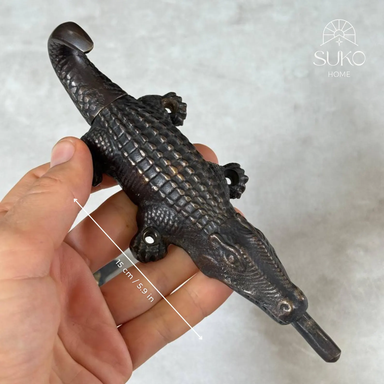 Brass Crocodile Door Handle & Latch Set