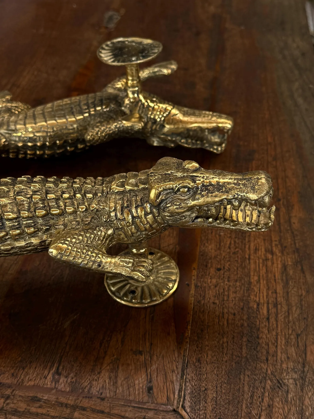Brass Crocodile Door Handle & Latch Set