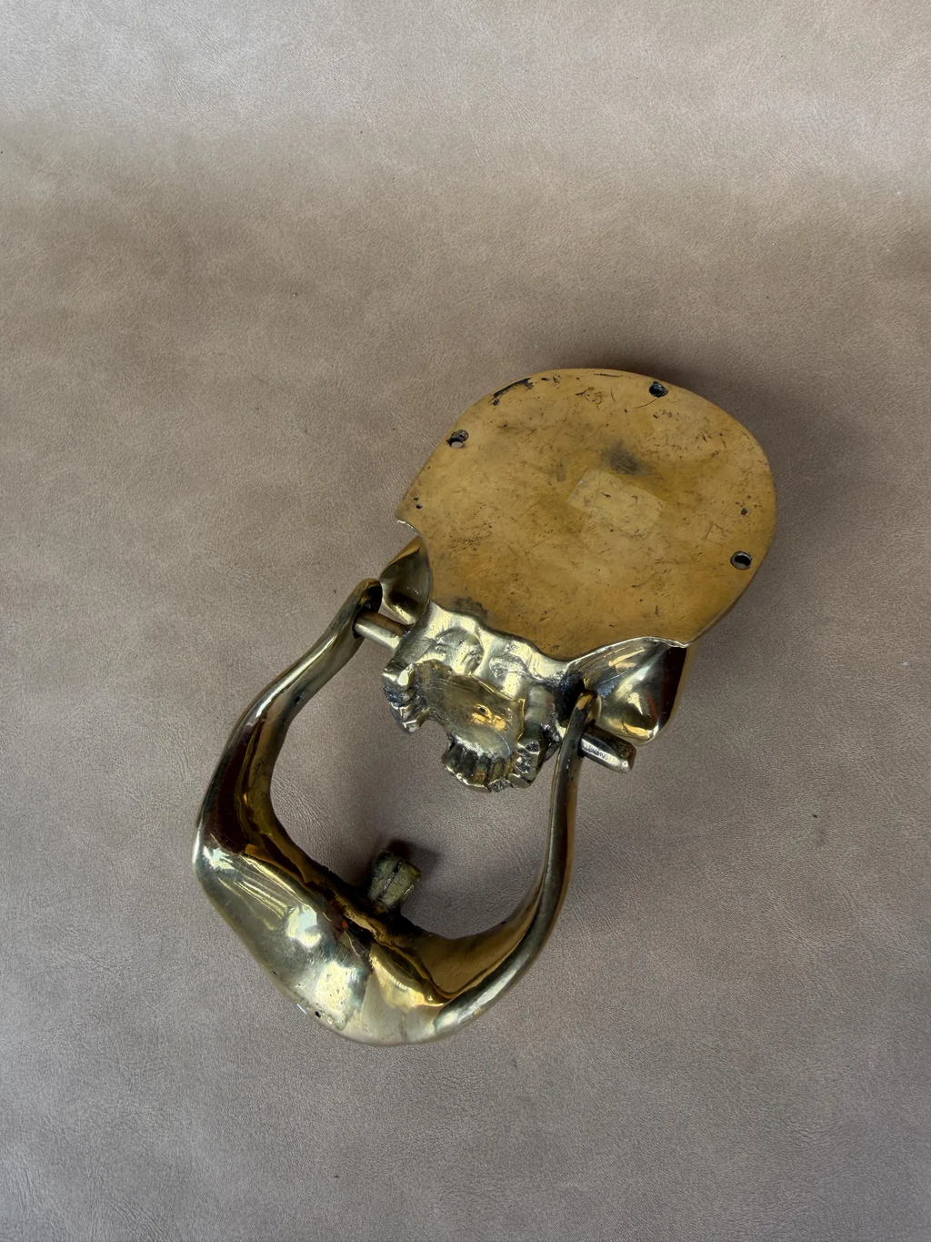 Brass skull knocker, 8.5 cm wide gothic door accent