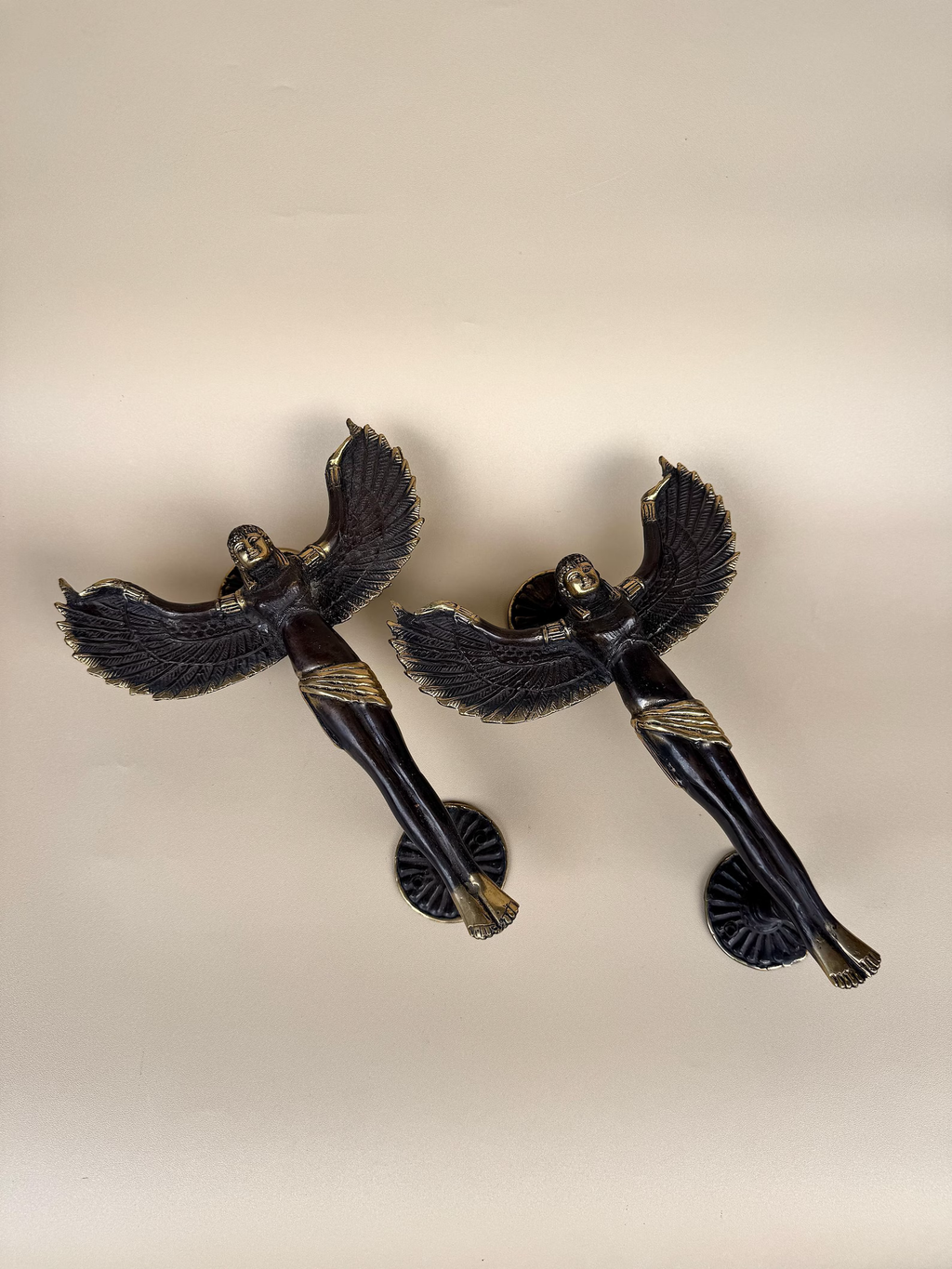 Vintage Brass Winged Angel Door Handle Set "Seraphim"