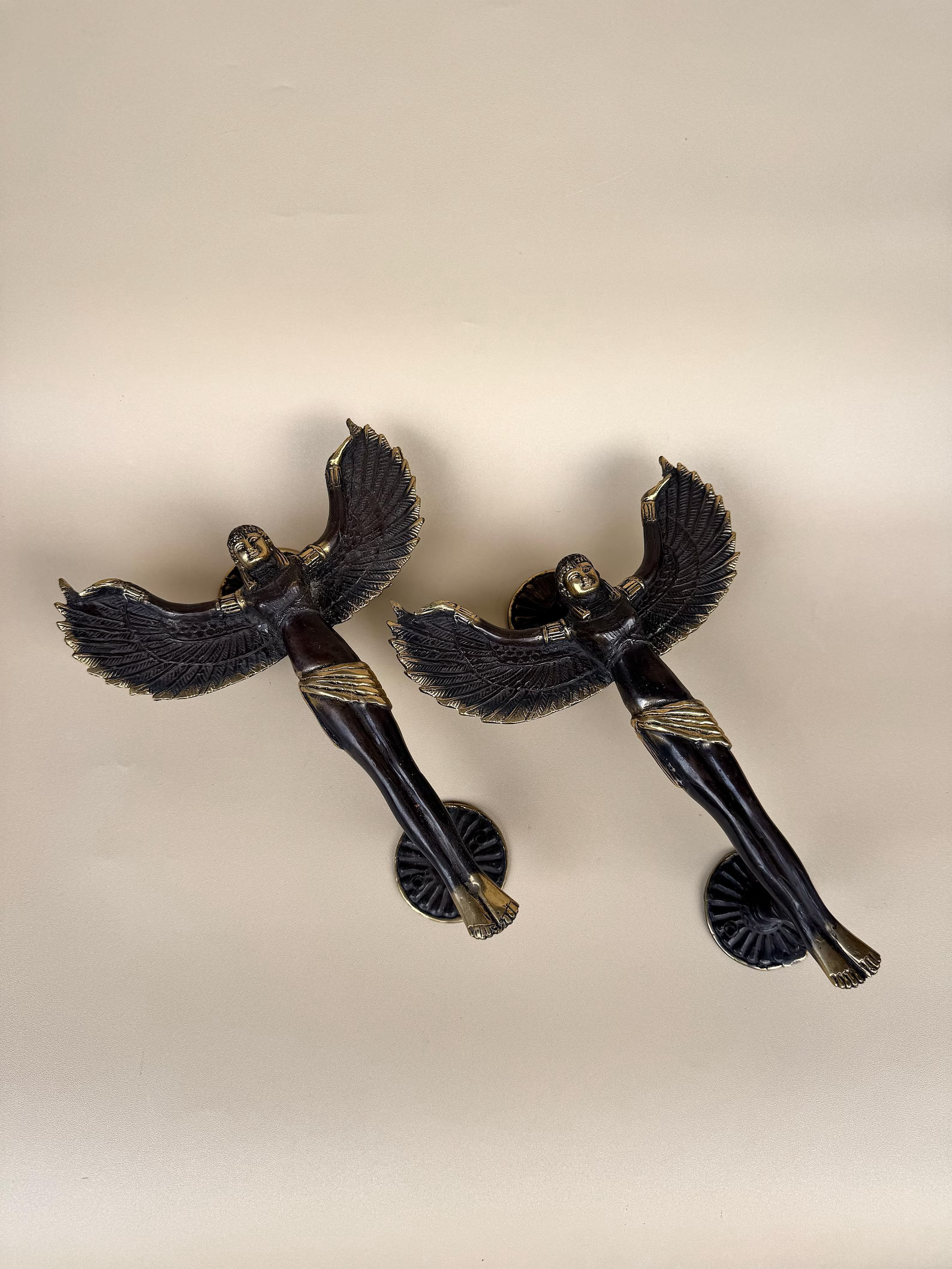 Vintage Brass Winged Angel Door Handle Set "Seraphim"
