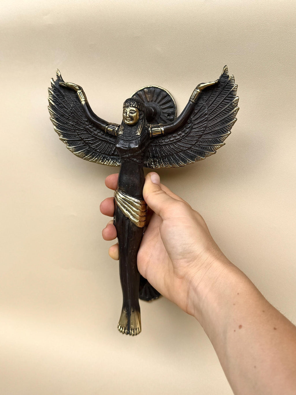 Vintage Brass Winged Angel Door Handle Set "Seraphim"