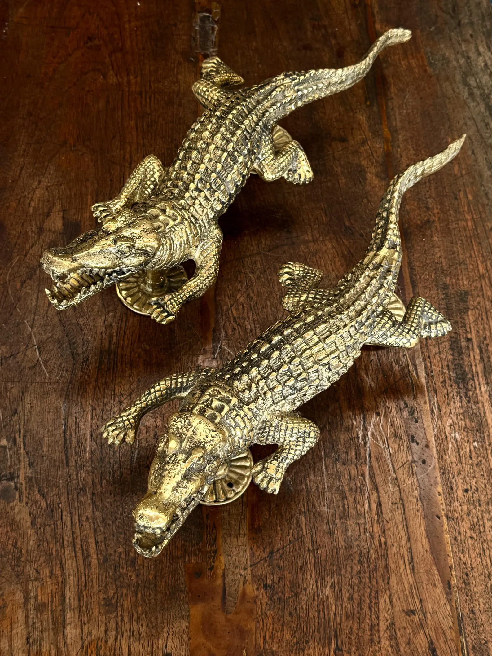 Brass Crocodile Door Handle & Latch Set